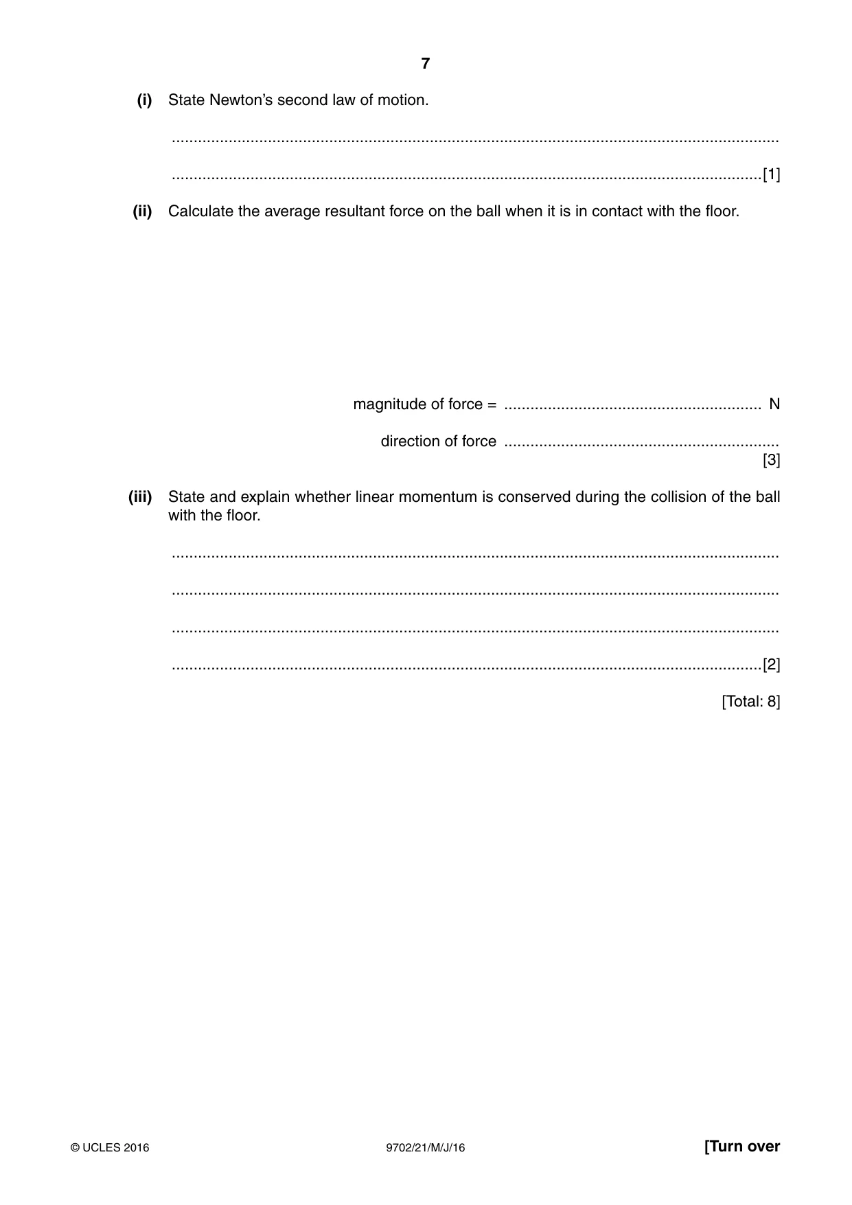 Cambridge A Level Physics 9702 2016 May/June Paper 2 · Variant 1 question paper, page 7 of 16