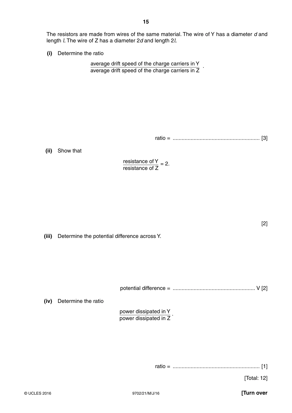 Cambridge A Level Physics 9702 2016 May/June Paper 2 · Variant 1 question paper, page 15 of 16