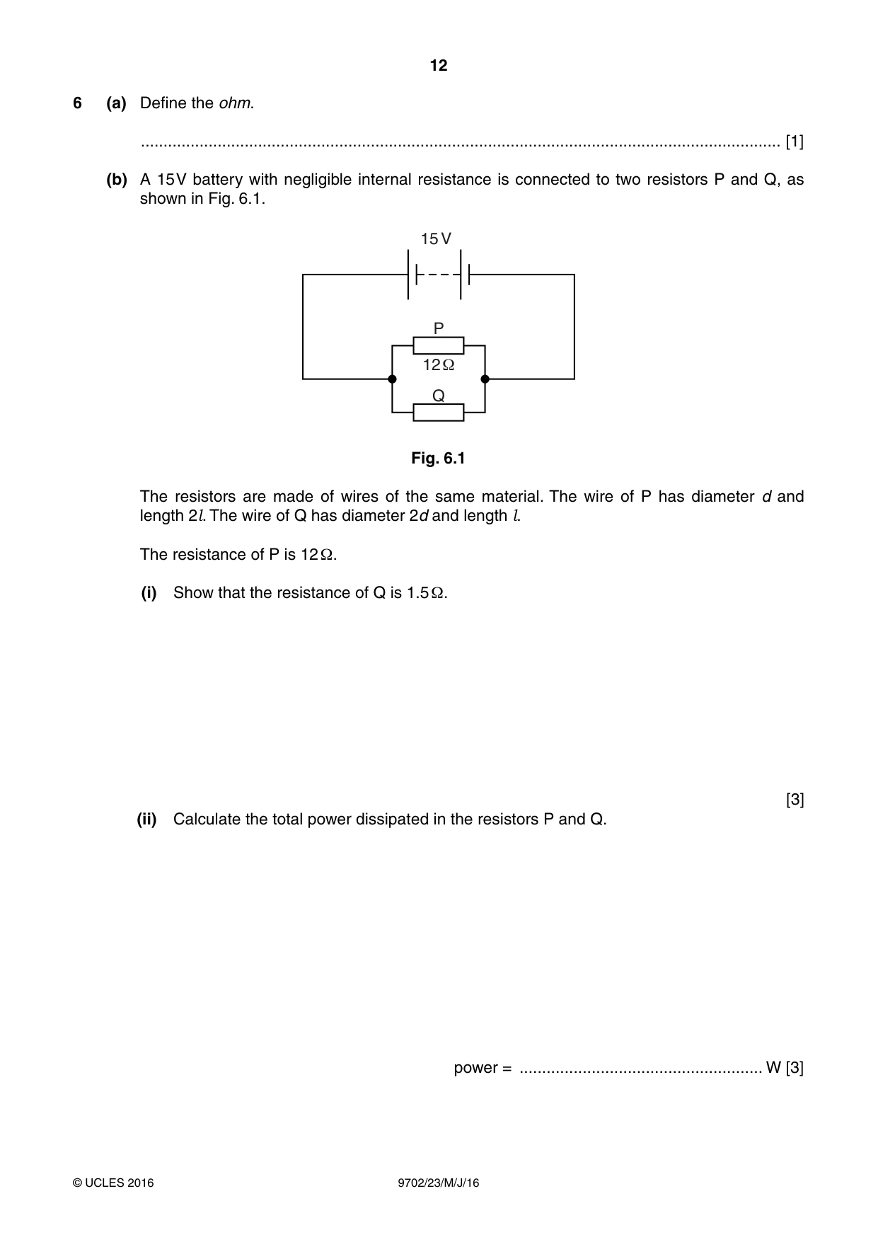 Cambridge A Level Physics 9702 2016 May/June Paper 2 · Variant 3 question paper, page 12 of 16