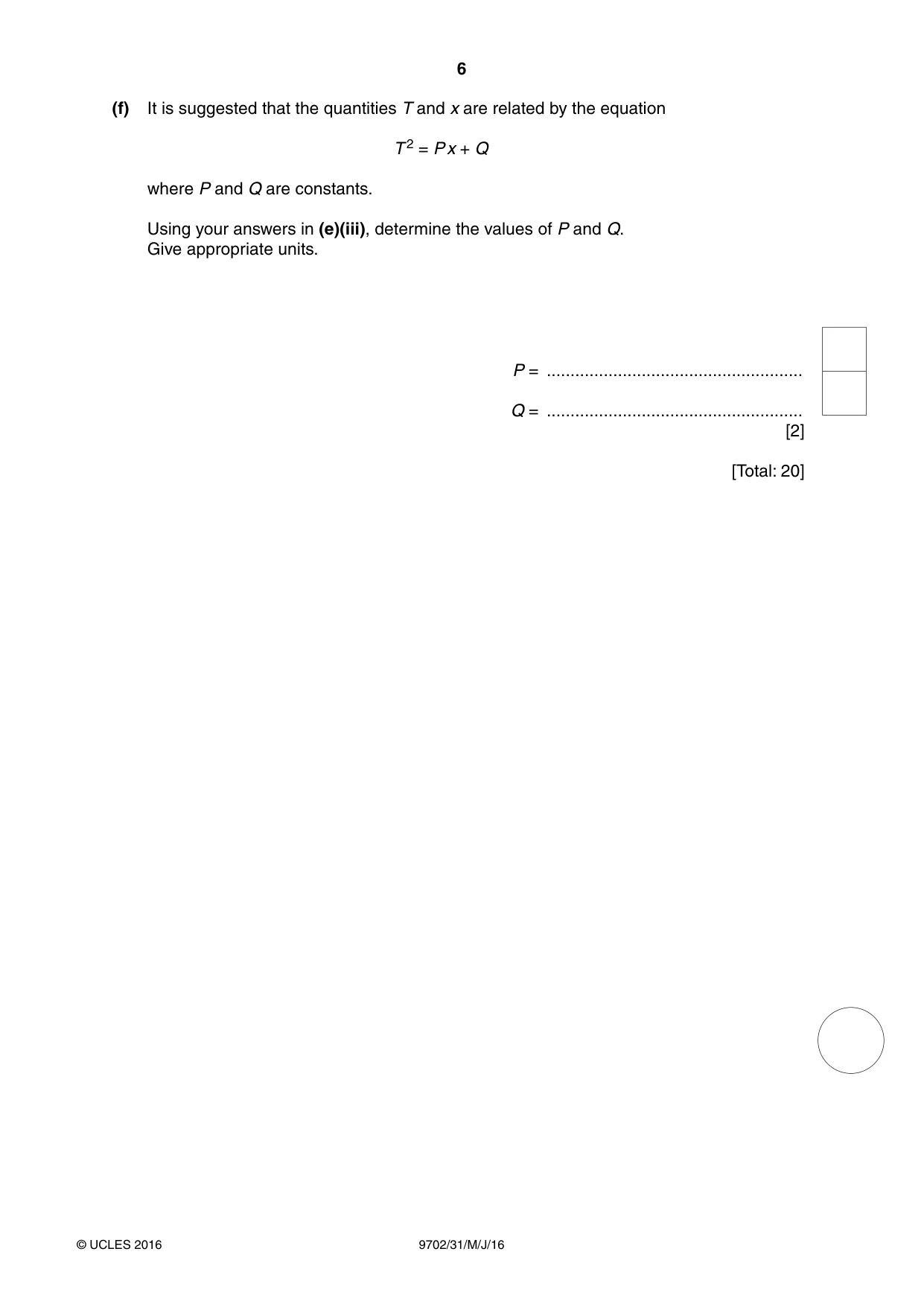 Cambridge A Level Physics 9702 2016 May/June Paper 3 · Variant 1 question paper, page 6 of 12