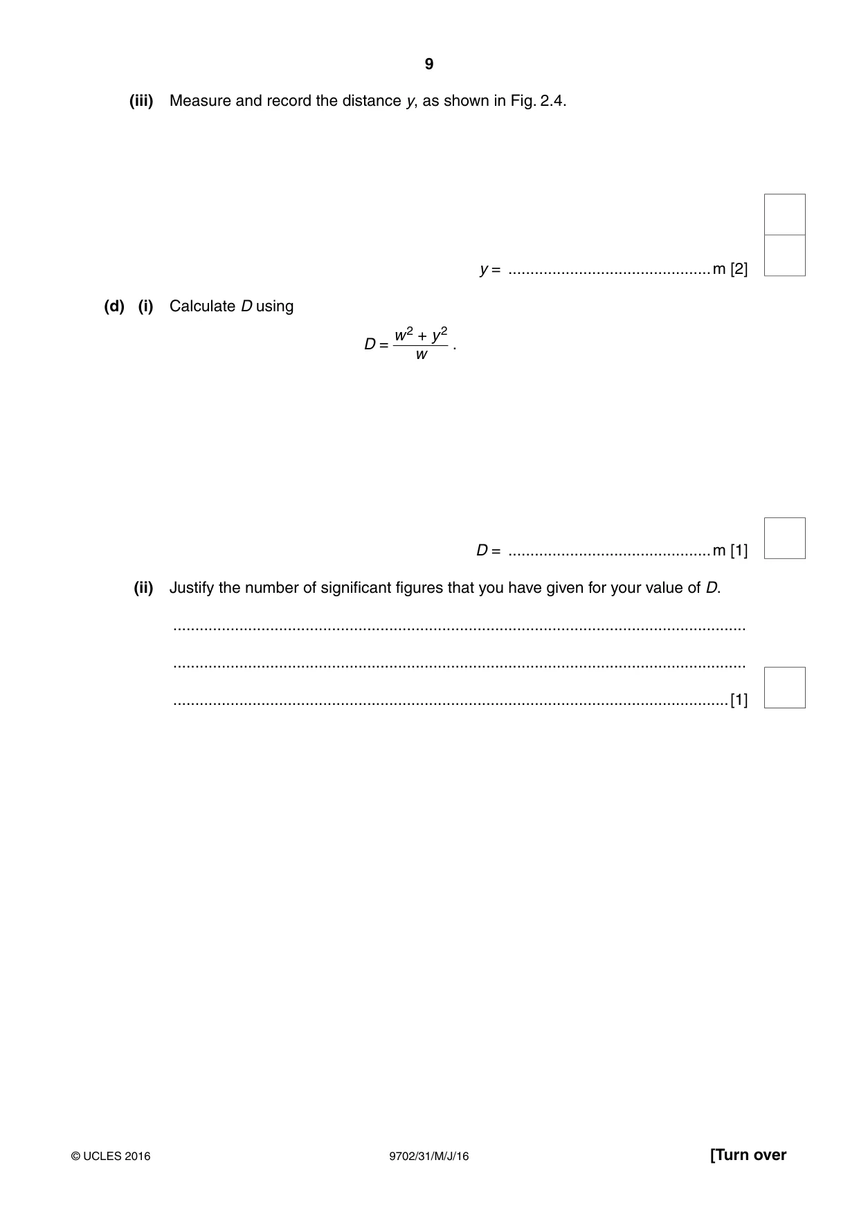 Cambridge A Level Physics 9702 2016 May/June Paper 3 · Variant 1 question paper, page 9 of 12