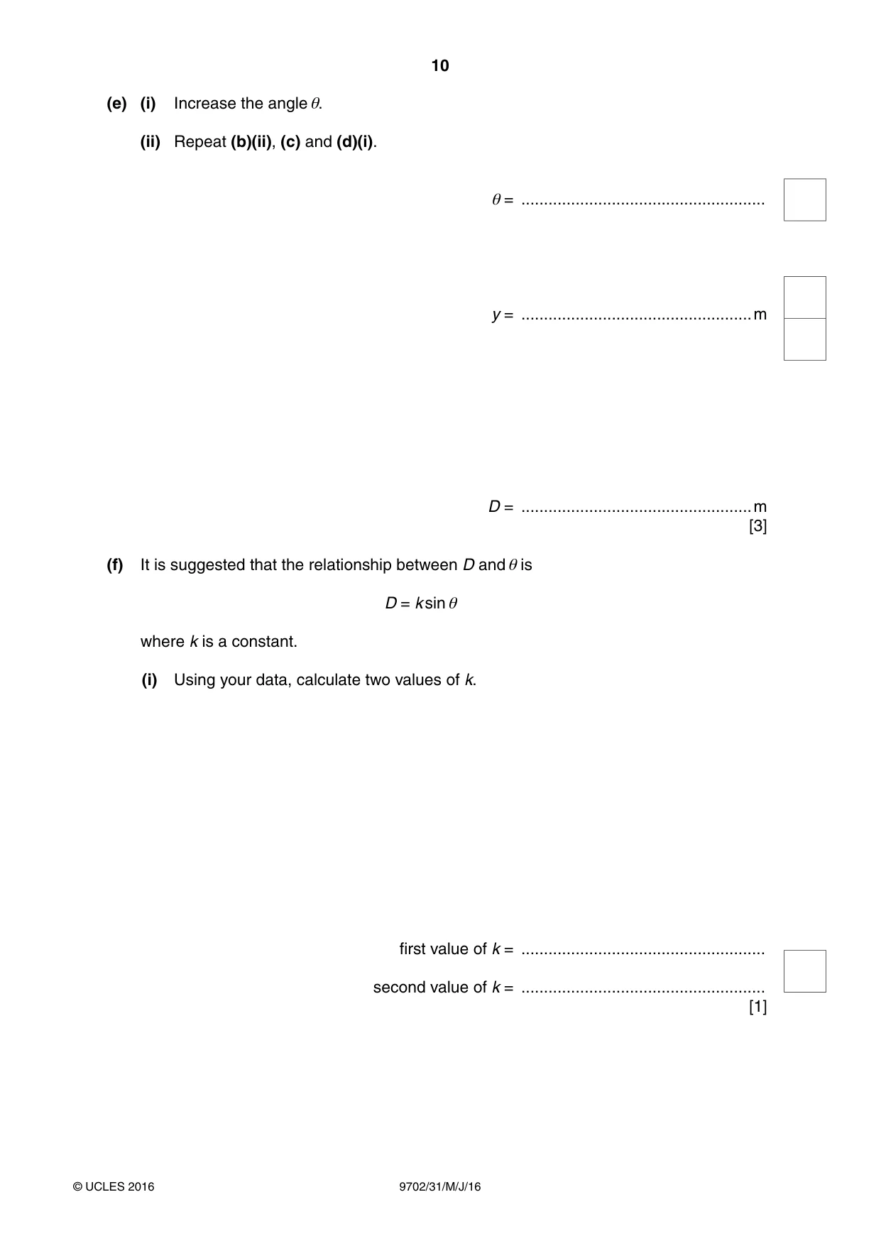 Cambridge A Level Physics 9702 2016 May/June Paper 3 · Variant 1 question paper, page 10 of 12