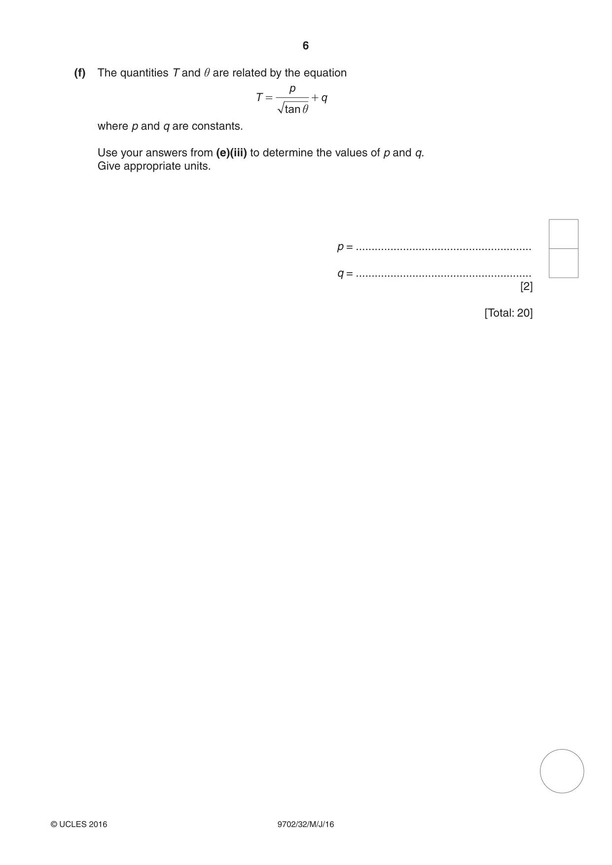 Cambridge A Level Physics 9702 2016 May/June Paper 3 · Variant 2 question paper, page 6 of 12