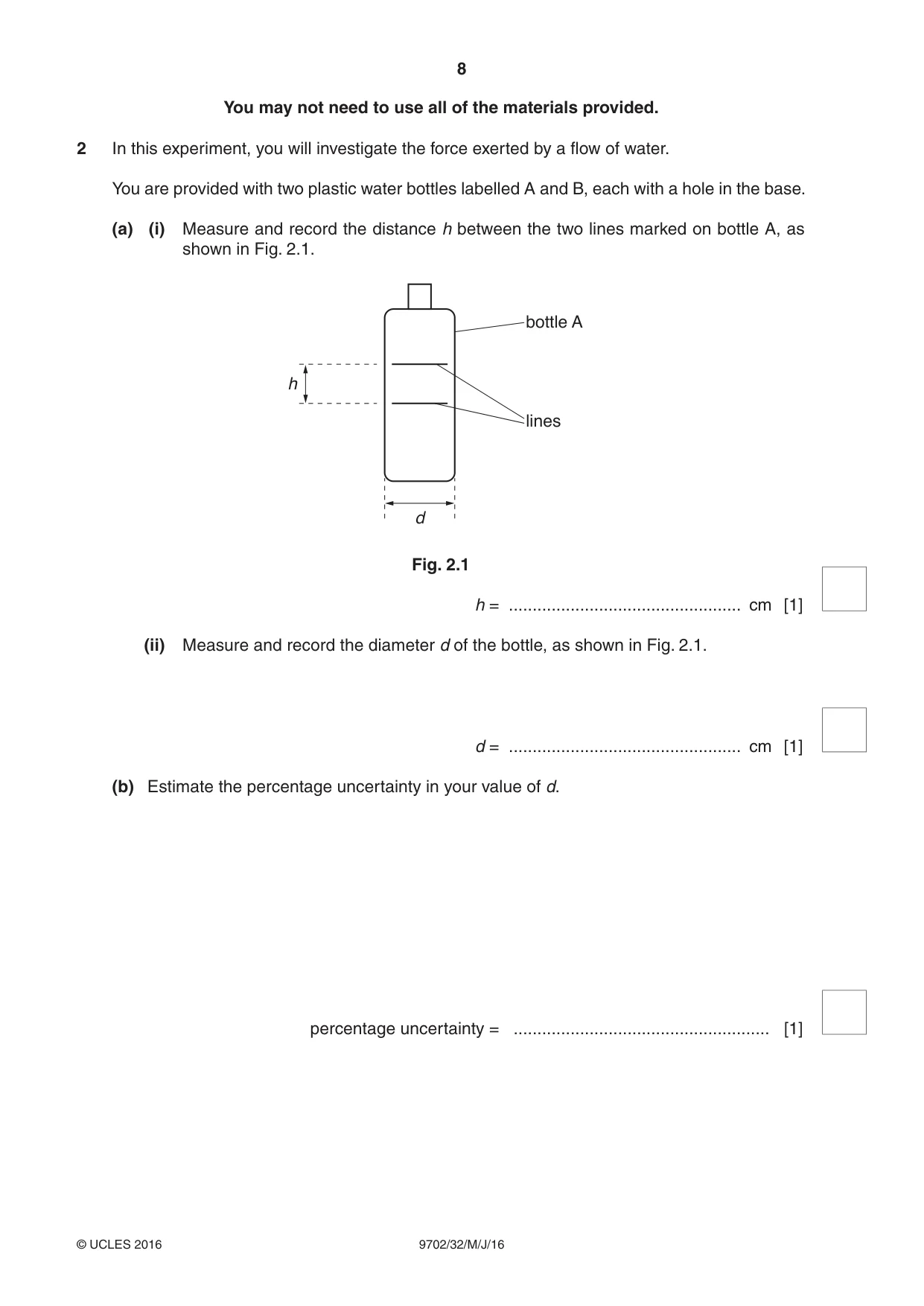 Cambridge A Level Physics 9702 2016 May/June Paper 3 · Variant 2 question paper, page 8 of 12