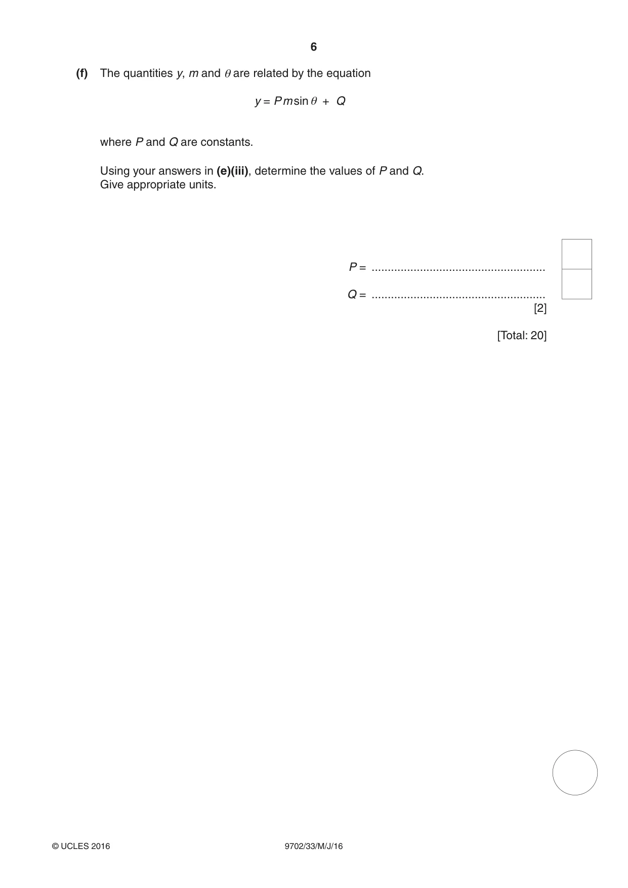 Cambridge A Level Physics 9702 2016 May/June Paper 3 · Variant 3 question paper, page 6 of 12