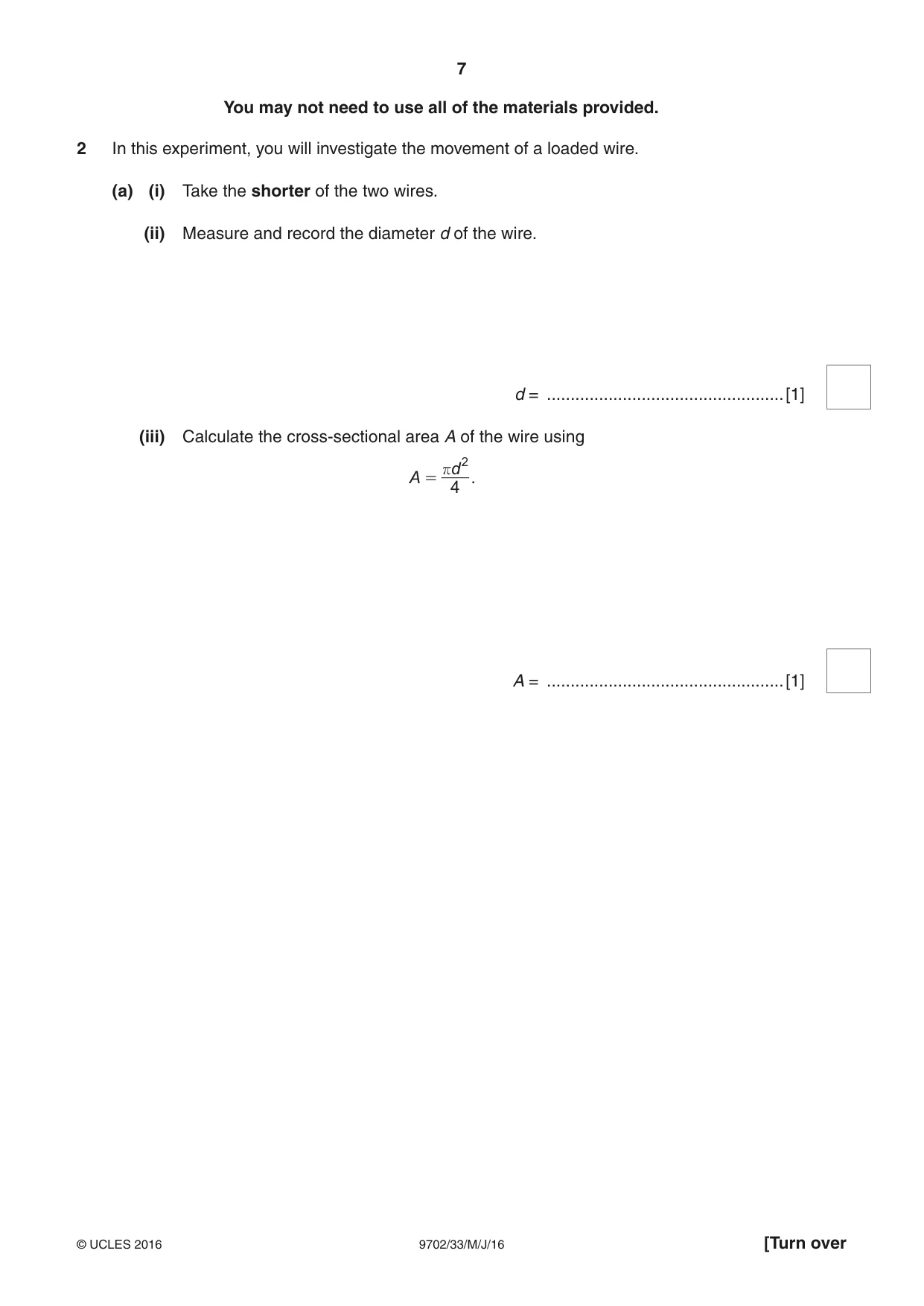 Cambridge A Level Physics 9702 2016 May/June Paper 3 · Variant 3 question paper, page 7 of 12