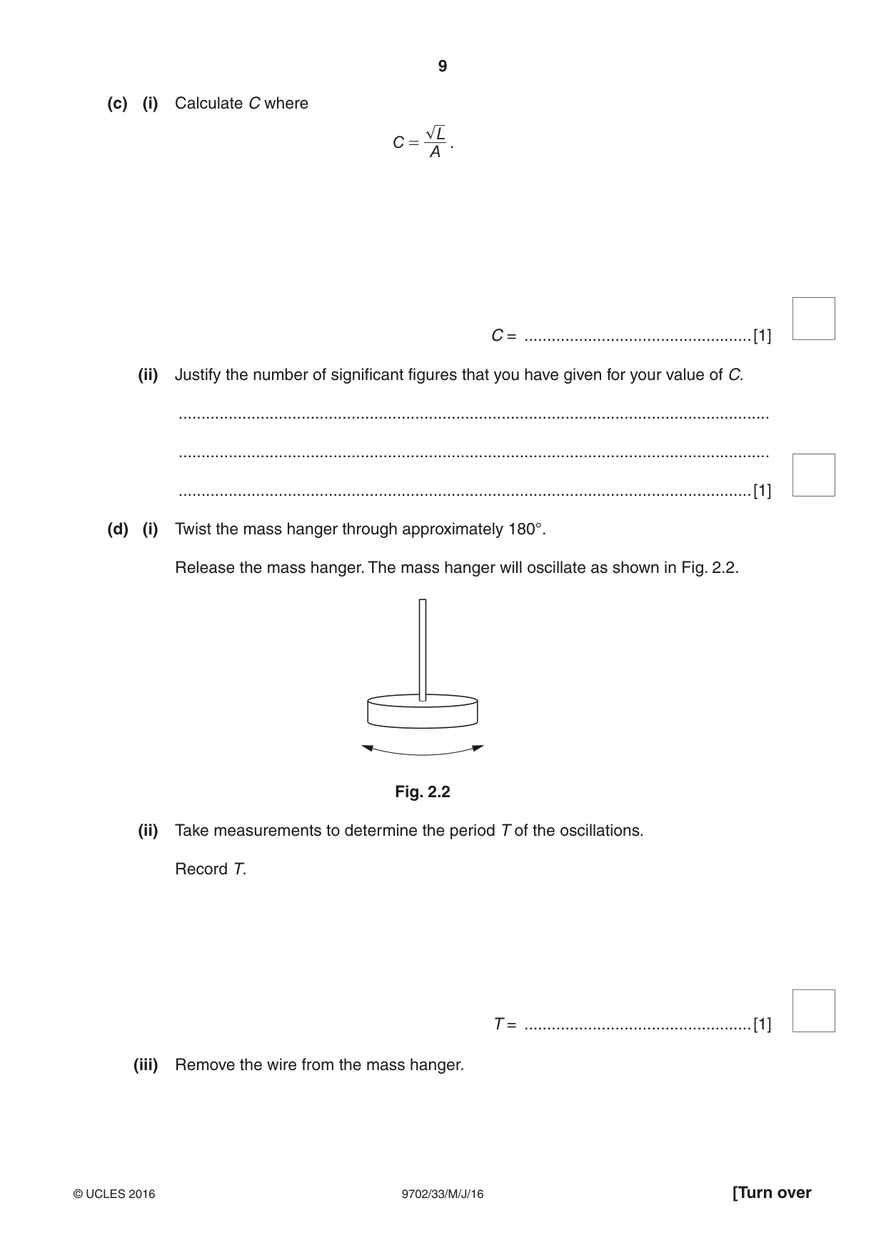 Cambridge A Level Physics 9702 2016 May/June Paper 3 · Variant 3 question paper, page 9 of 12