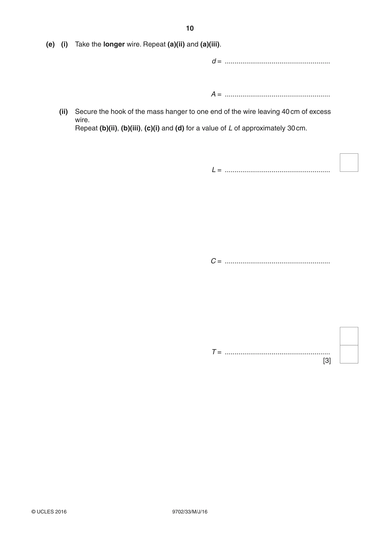Cambridge A Level Physics 9702 2016 May/June Paper 3 · Variant 3 question paper, page 10 of 12