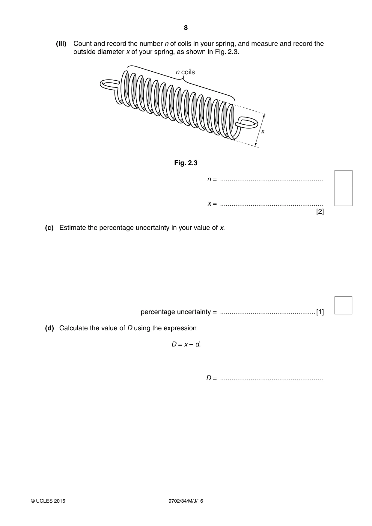 Cambridge A Level Physics 9702 2016 May/June Paper 3 · Variant 4 question paper, page 8 of 12