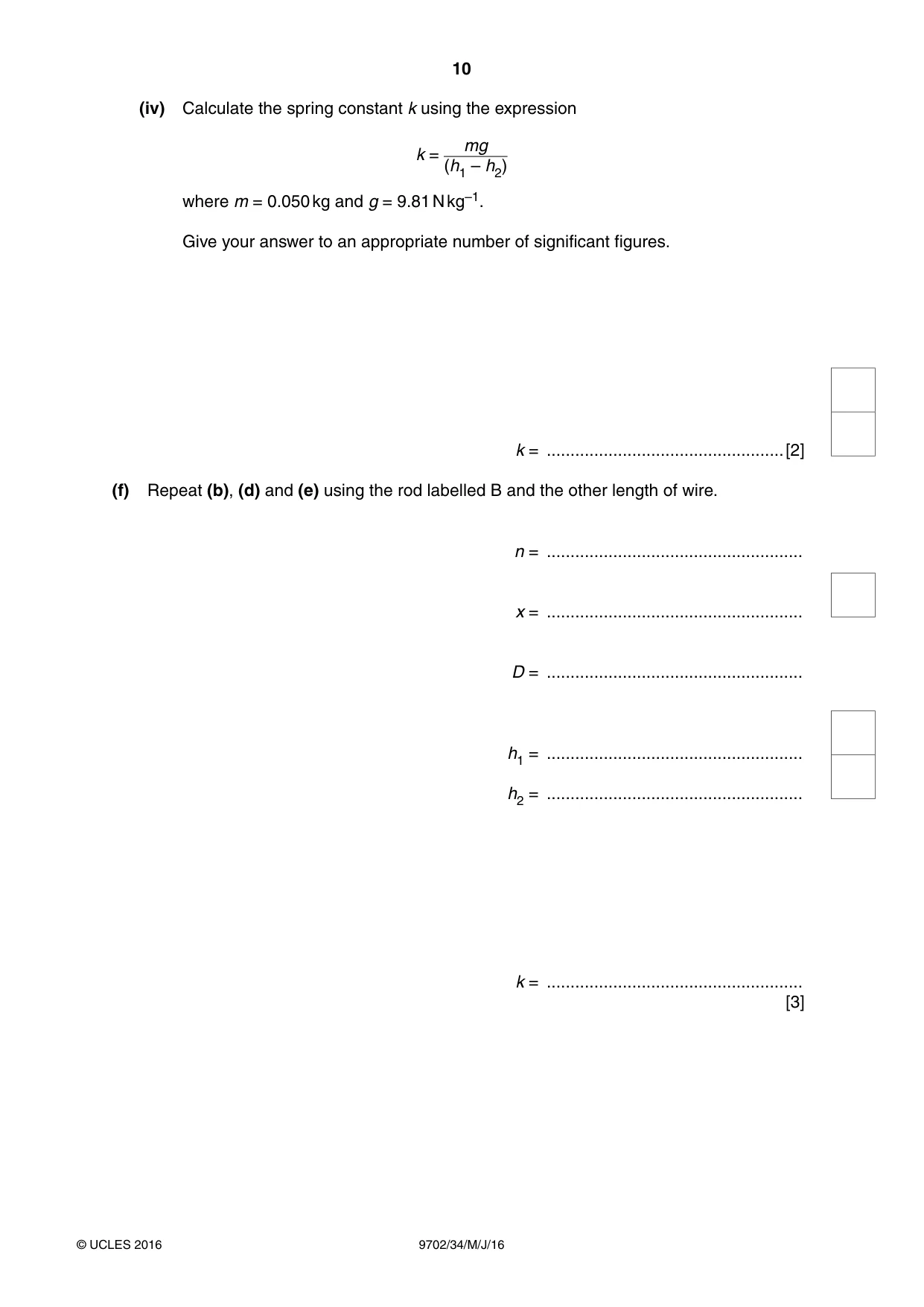 Cambridge A Level Physics 9702 2016 May/June Paper 3 · Variant 4 question paper, page 10 of 12