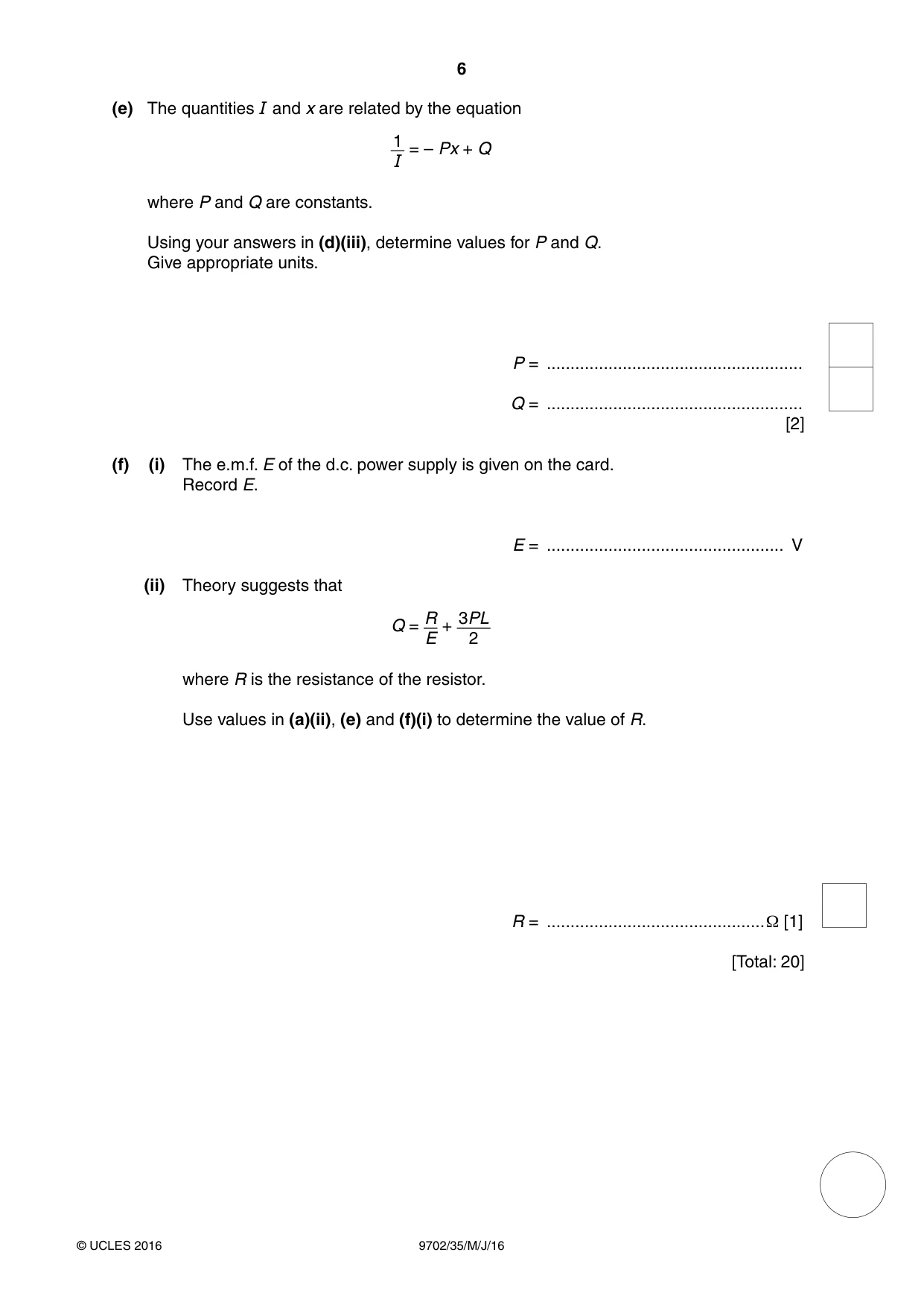 Cambridge A Level Physics 9702 2016 May/June Paper 3 · Variant 5 question paper, page 6 of 12