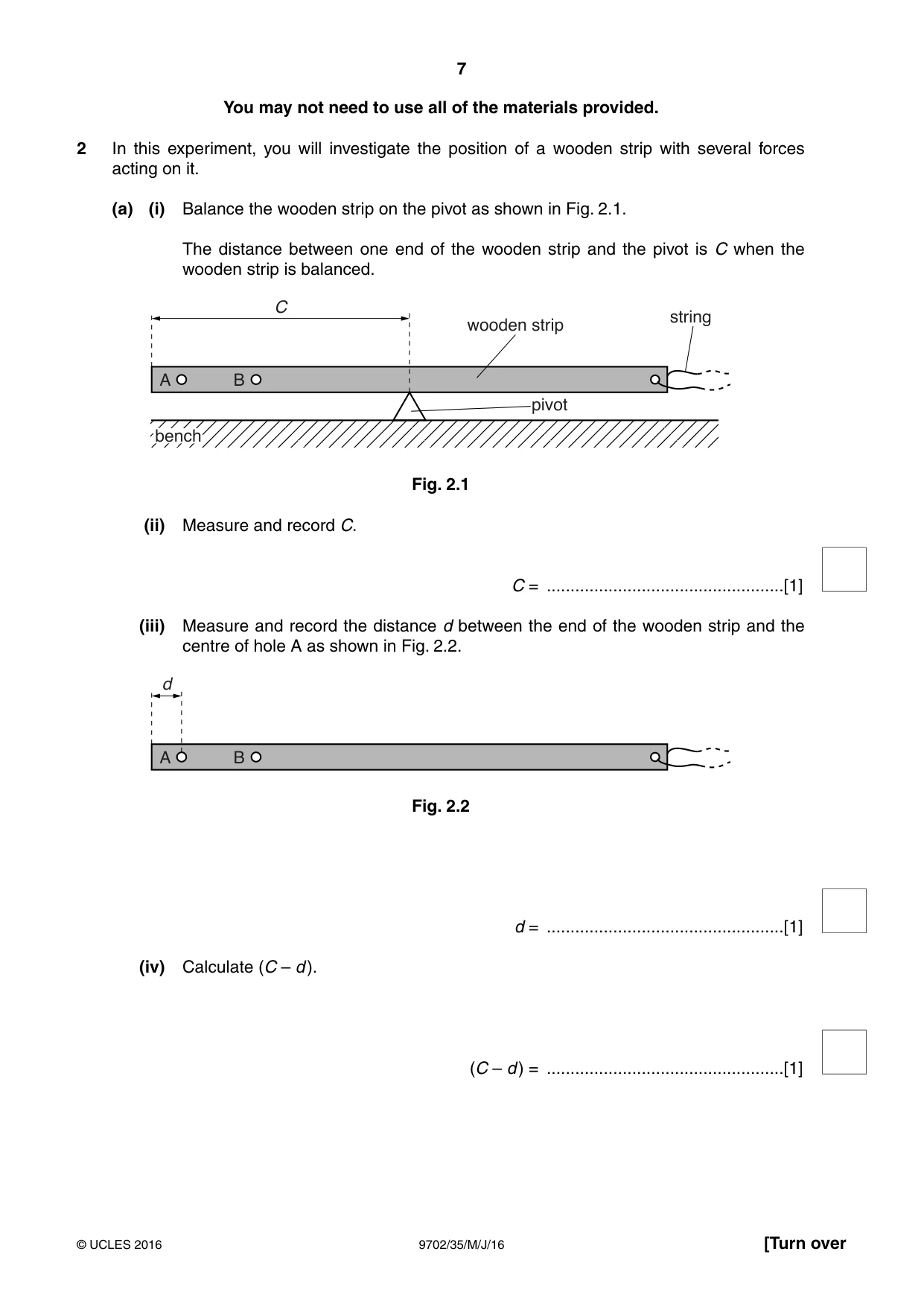 Cambridge A Level Physics 9702 2016 May/June Paper 3 · Variant 5 question paper, page 7 of 12