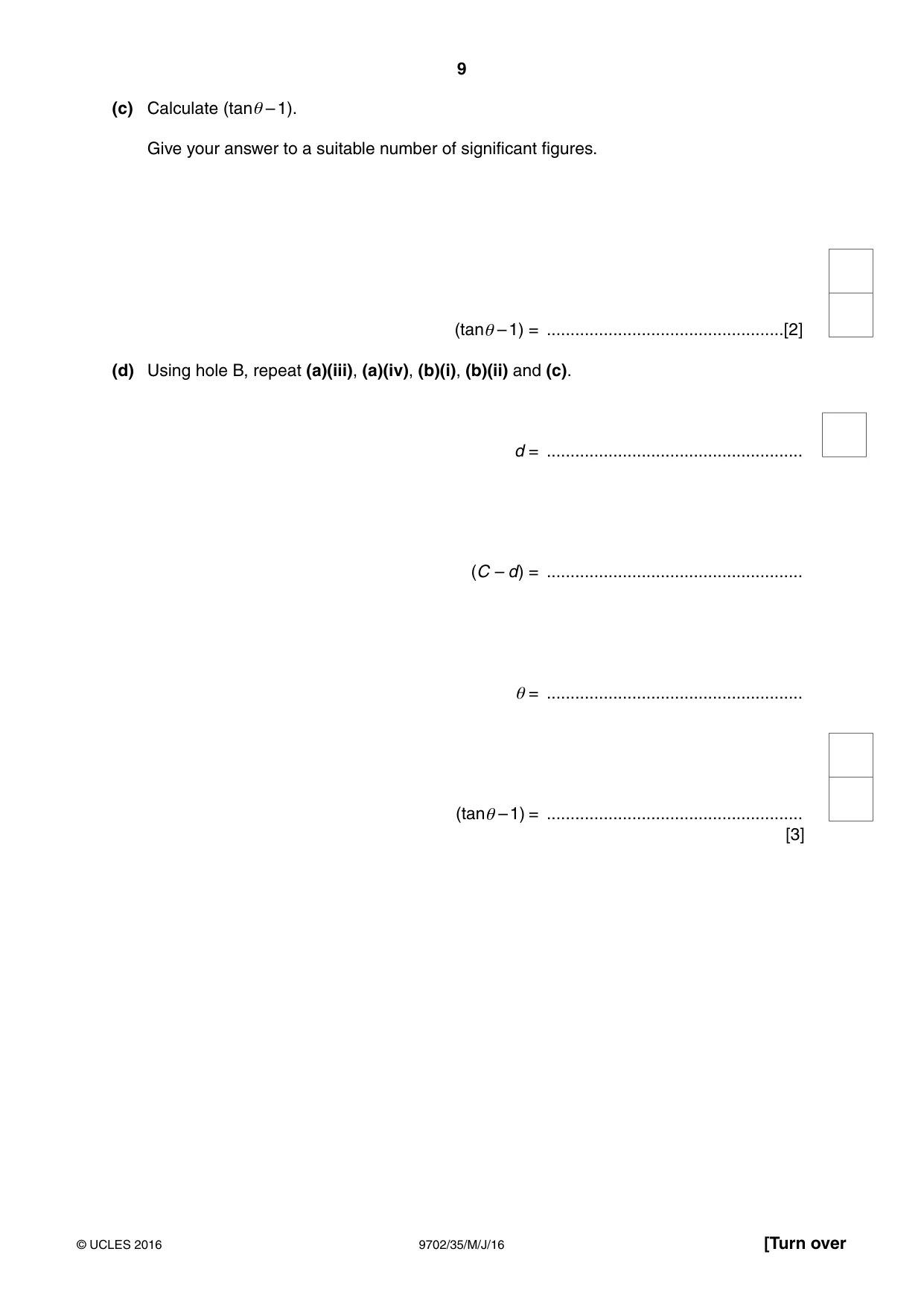 Cambridge A Level Physics 9702 2016 May/June Paper 3 · Variant 5 question paper, page 9 of 12