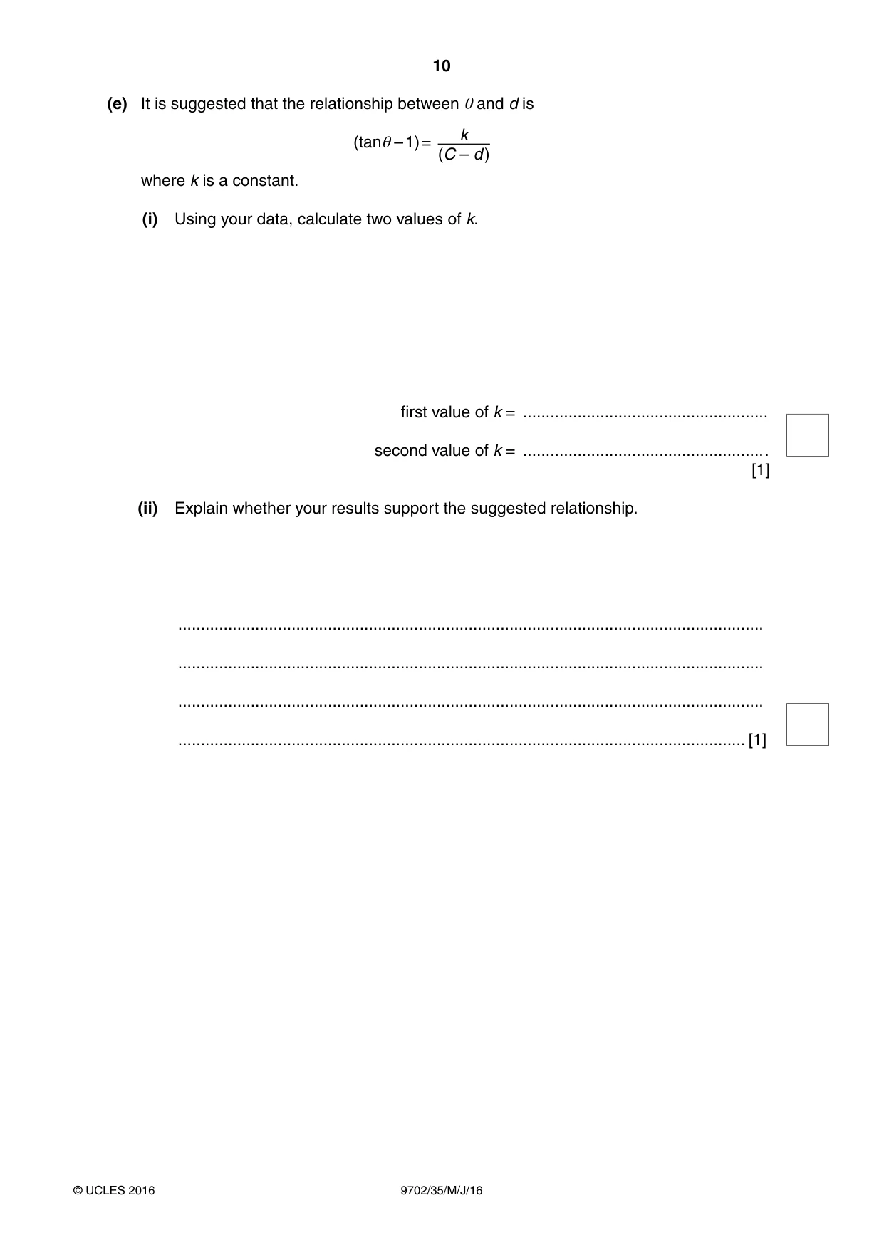 Cambridge A Level Physics 9702 2016 May/June Paper 3 · Variant 5 question paper, page 10 of 12