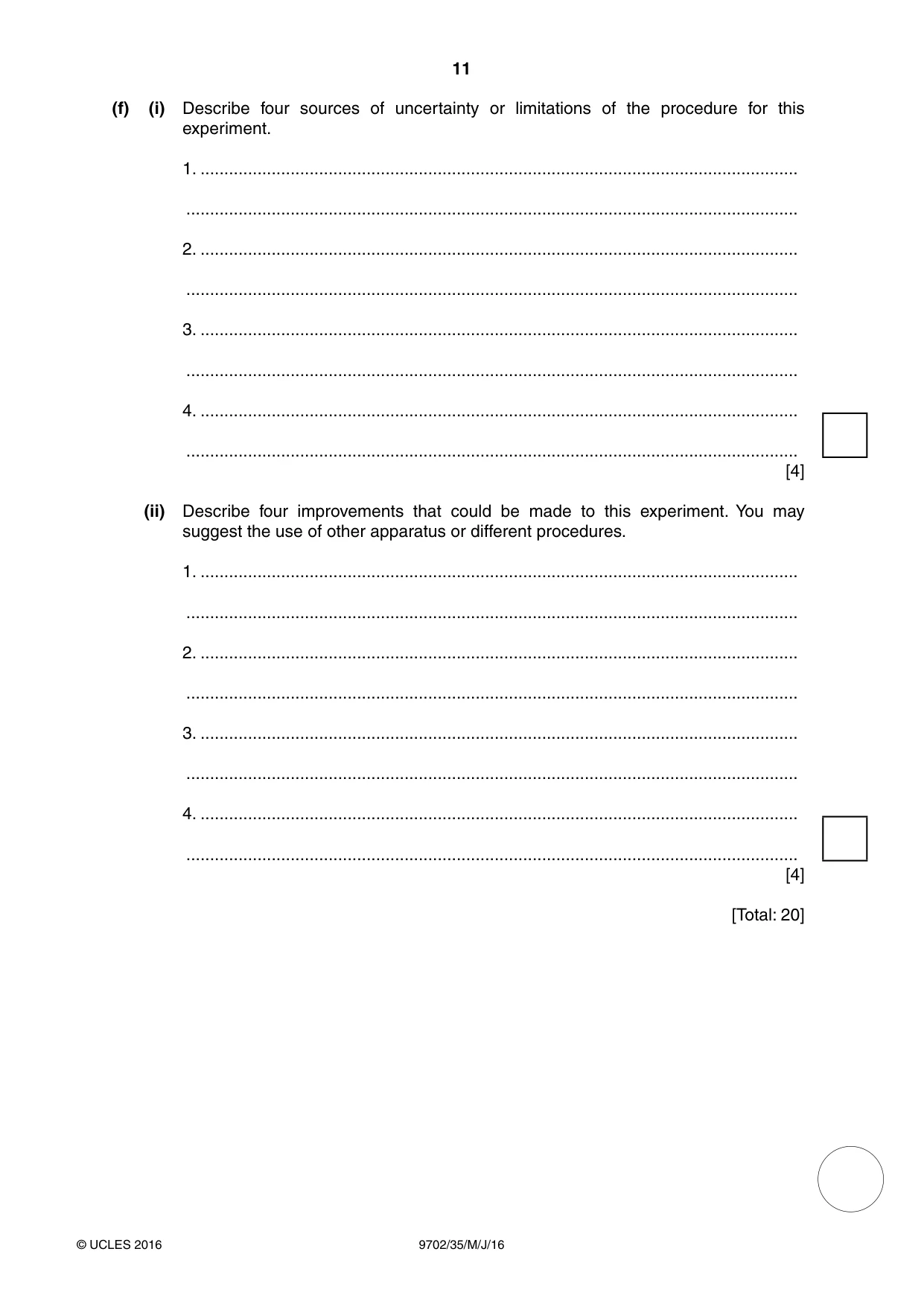 Cambridge A Level Physics 9702 2016 May/June Paper 3 · Variant 5 question paper, page 11 of 12