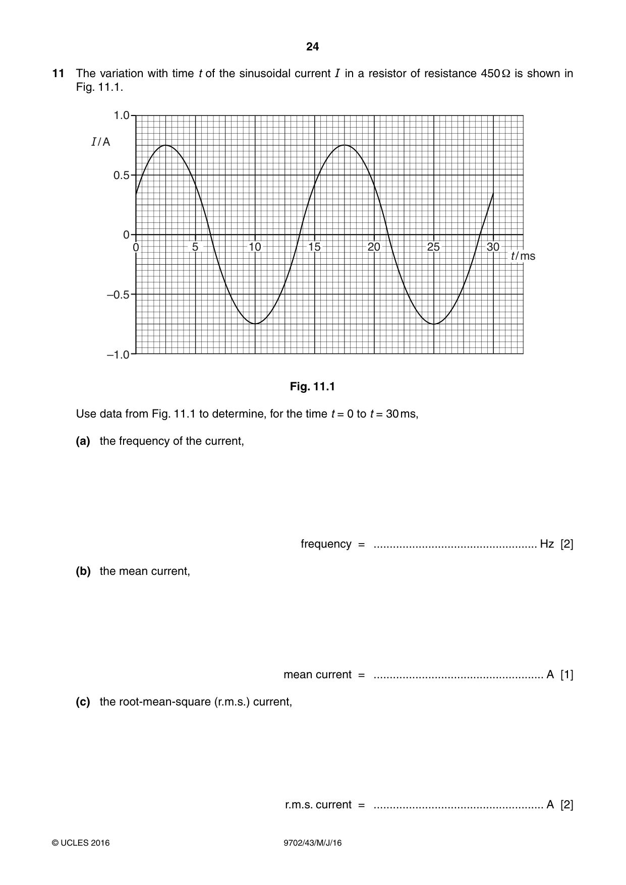 Cambridge A Level Physics 9702 2016 May/June Paper 4 · Variant 3 question paper, page 24 of 28