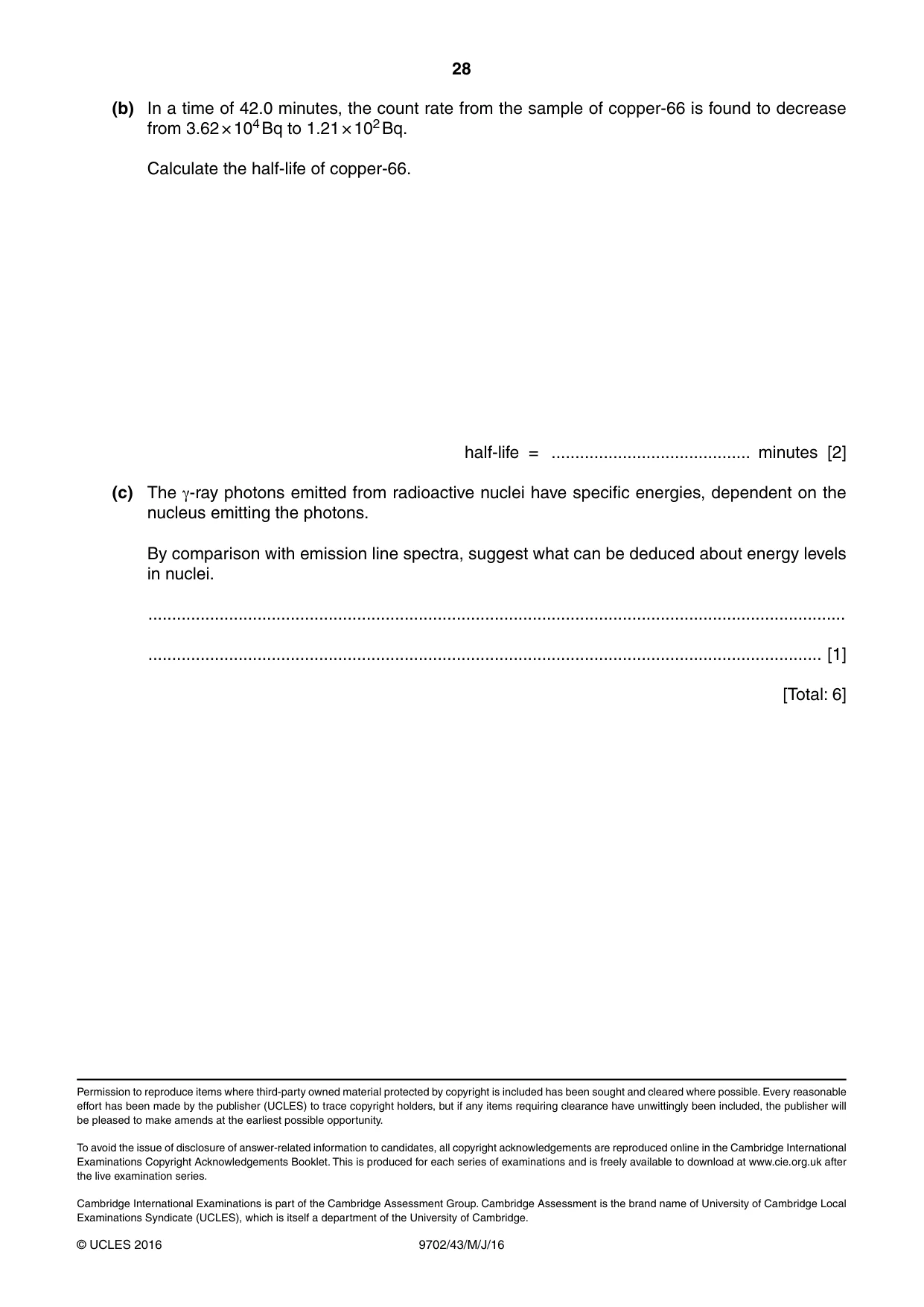 Cambridge A Level Physics 9702 2016 May/June Paper 4 · Variant 3 question paper, page 28 of 28