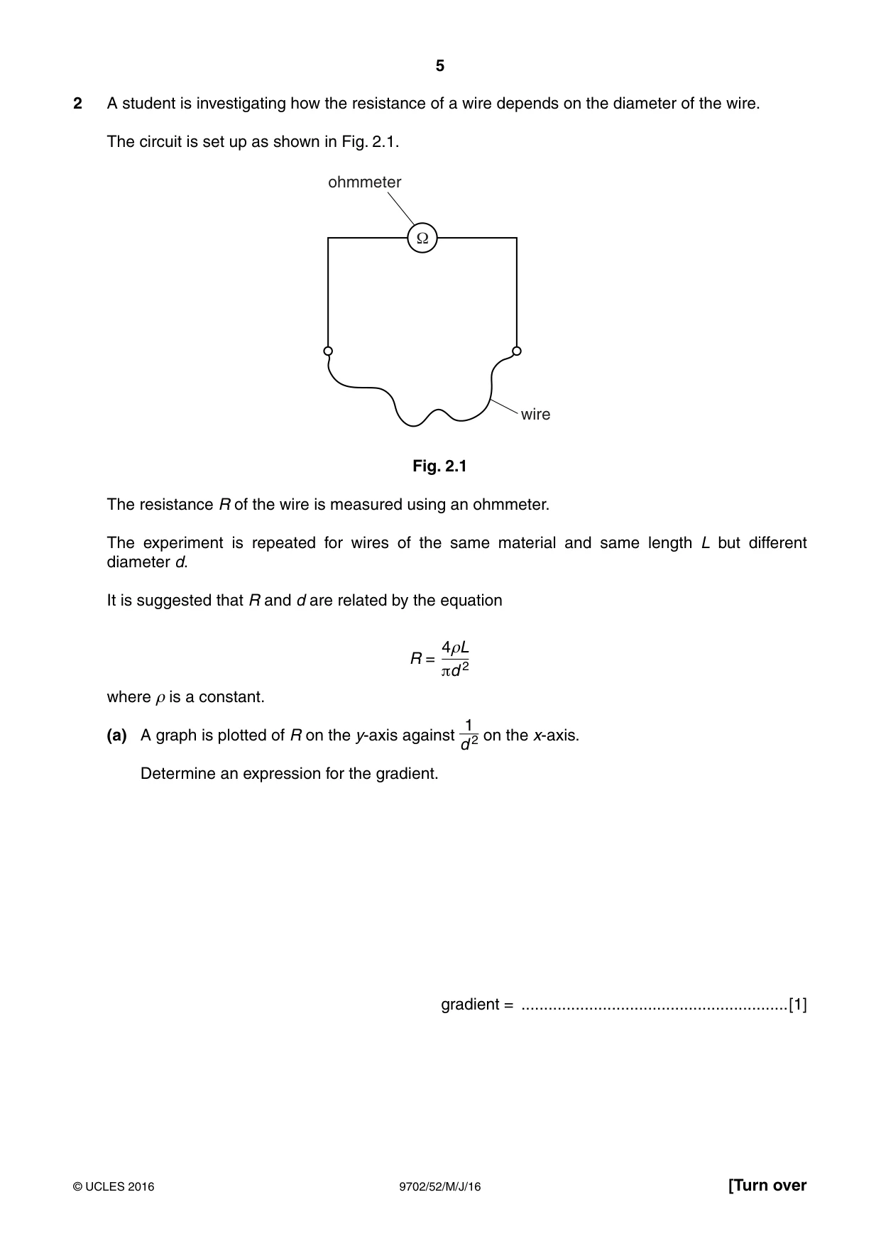 Cambridge A Level Physics 9702 2016 May/June Paper 5 · Variant 2 question paper, page 5 of 8