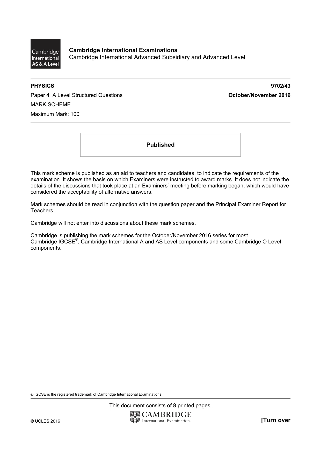Mark scheme, page 1 of 8