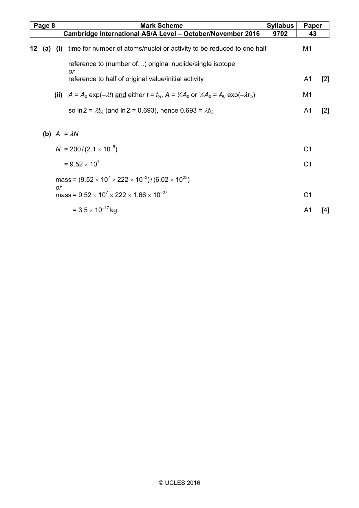 Mark scheme, page 8 of 8