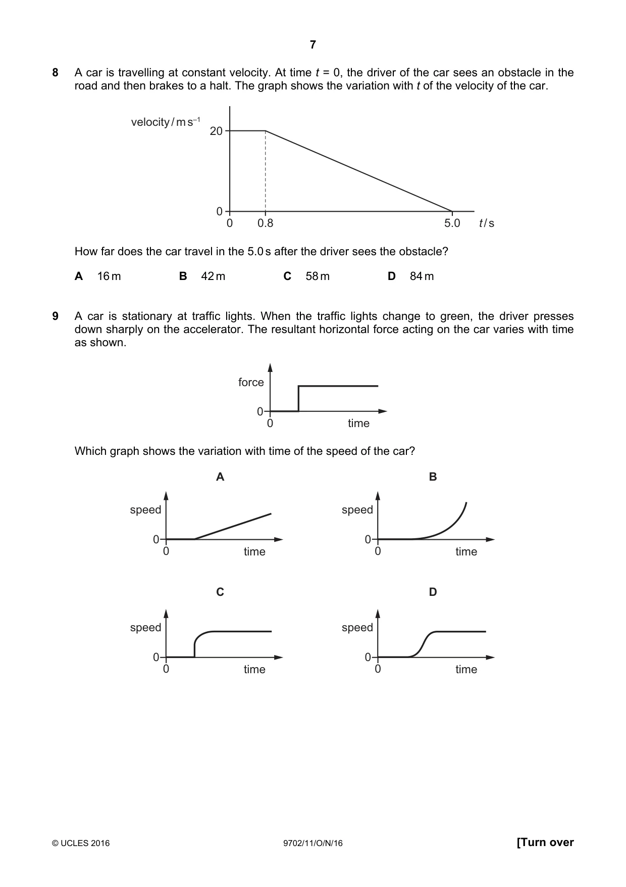 Cambridge A Level Physics 9702 2016 Oct/Nov Paper 1 · Variant 1 question paper, page 7 of 20