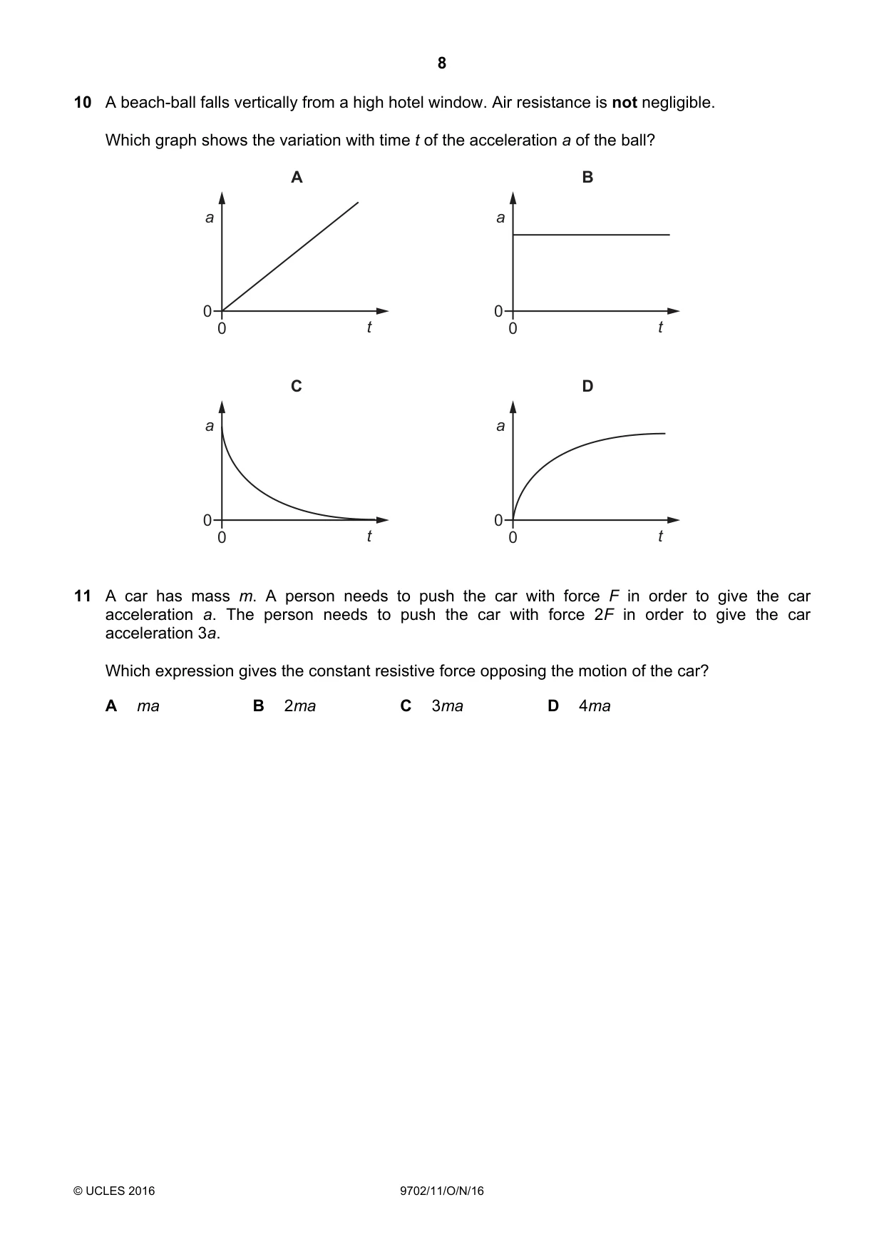 Cambridge A Level Physics 9702 2016 Oct/Nov Paper 1 · Variant 1 question paper, page 8 of 20