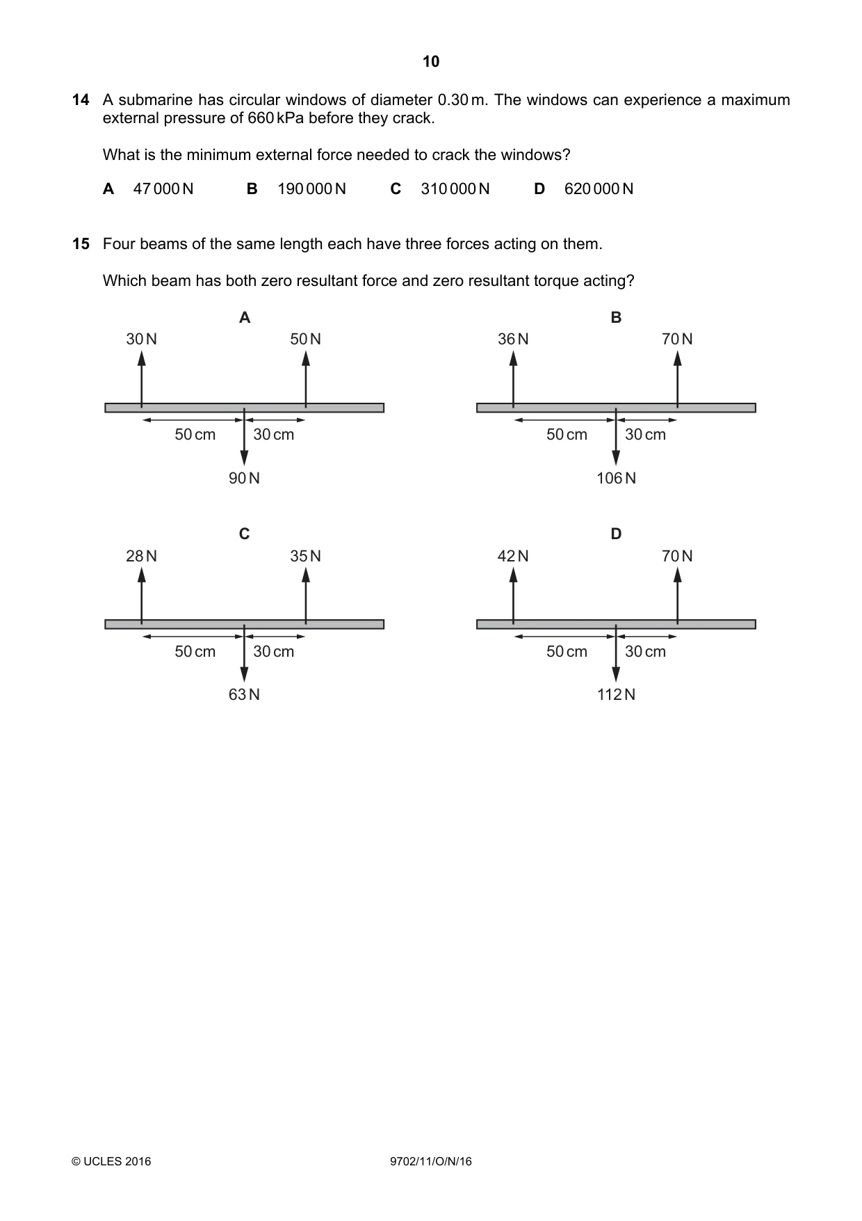 Cambridge A Level Physics 9702 2016 Oct/Nov Paper 1 · Variant 1 question paper, page 10 of 20