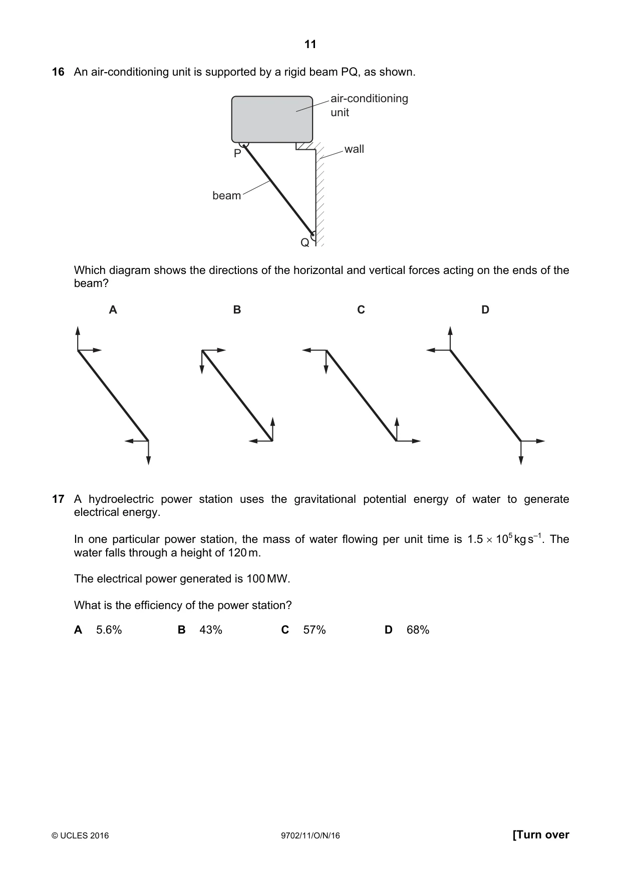 Cambridge A Level Physics 9702 2016 Oct/Nov Paper 1 · Variant 1 question paper, page 11 of 20