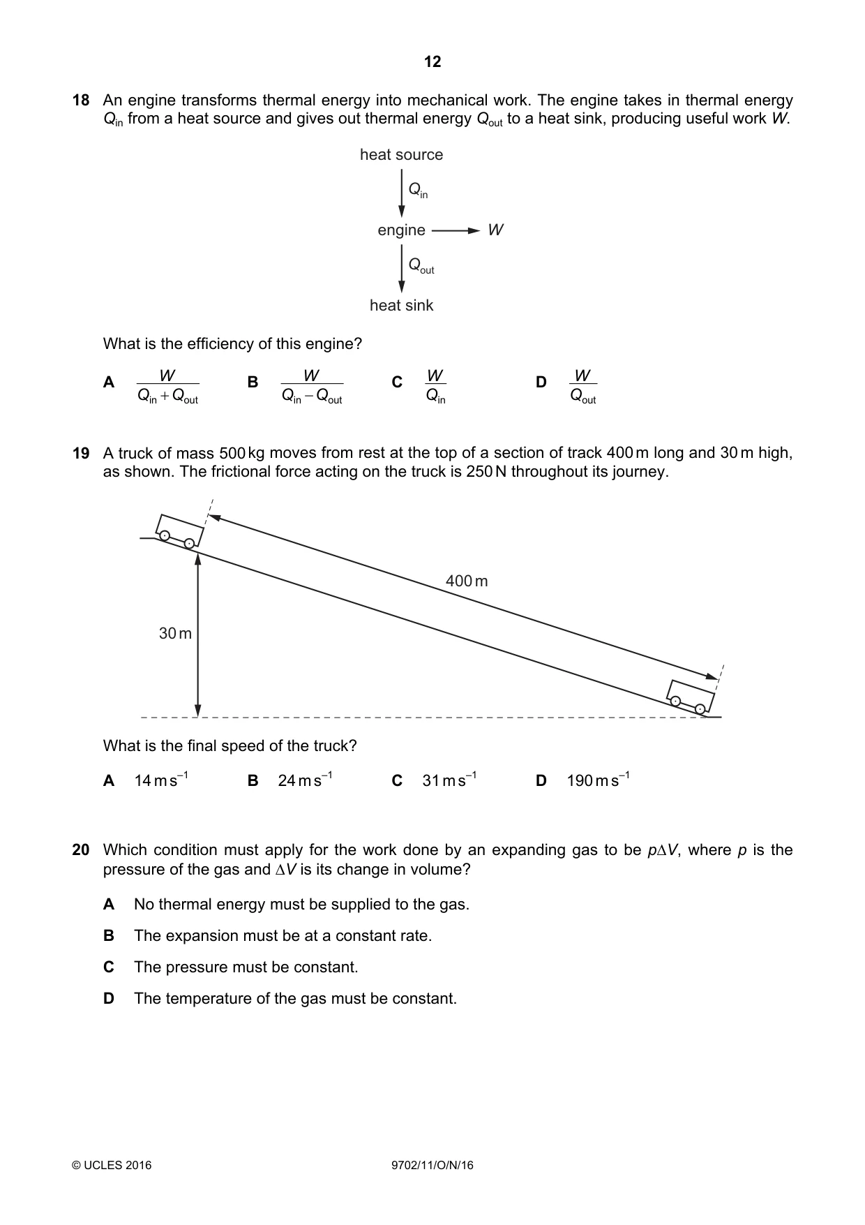 Cambridge A Level Physics 9702 2016 Oct/Nov Paper 1 · Variant 1 question paper, page 12 of 20