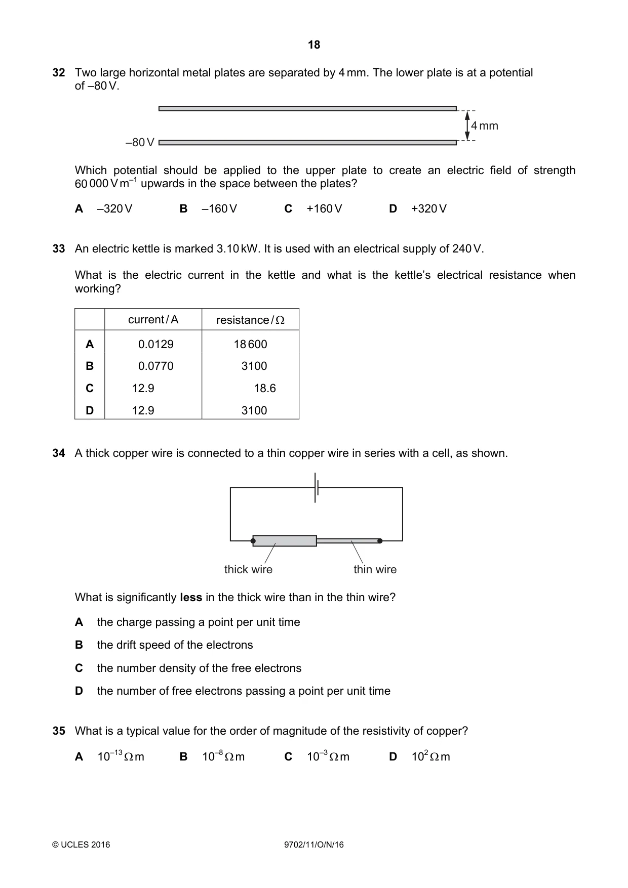 Cambridge A Level Physics 9702 2016 Oct/Nov Paper 1 · Variant 1 question paper, page 18 of 20
