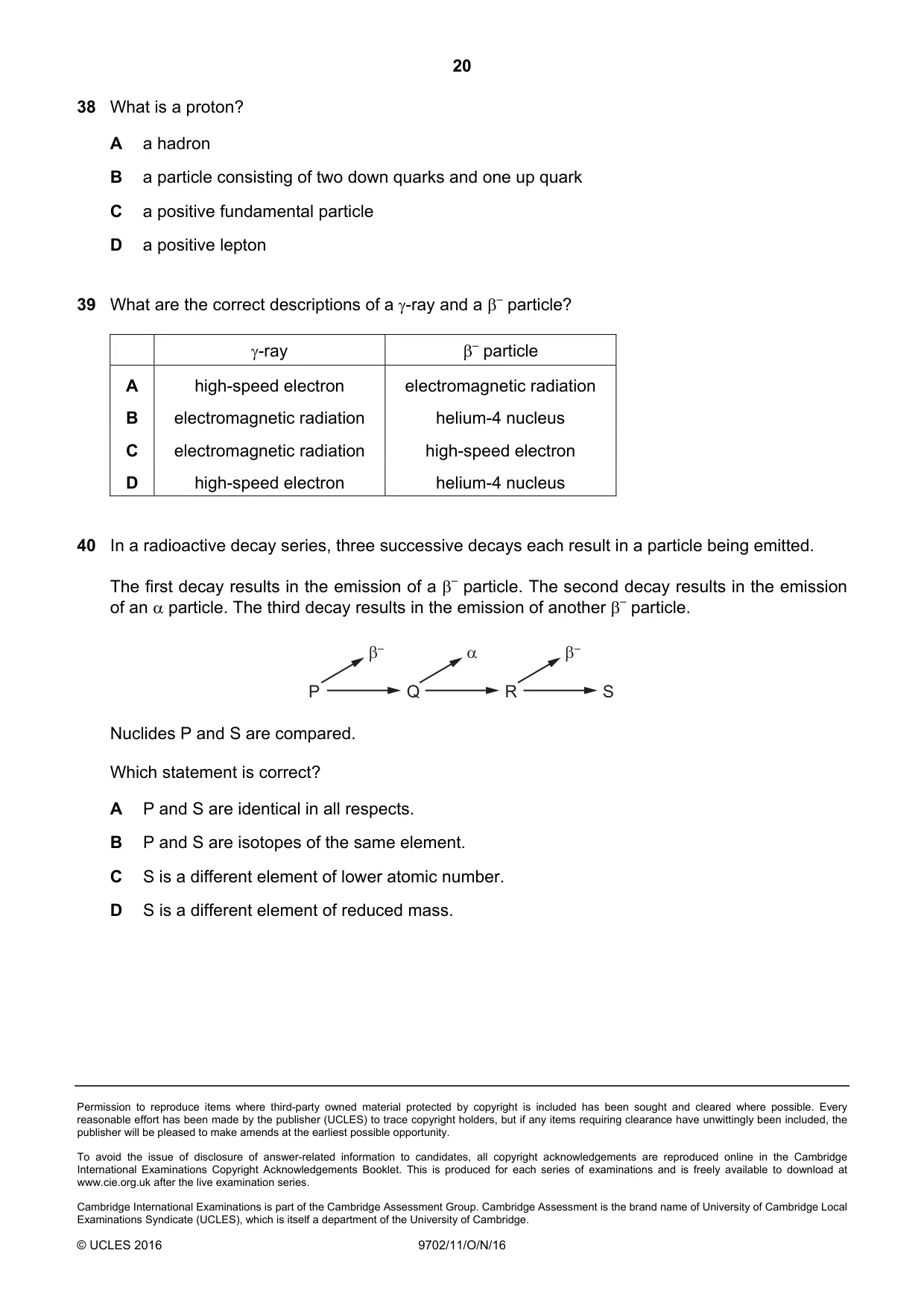 Cambridge A Level Physics 9702 2016 Oct/Nov Paper 1 · Variant 1 question paper, page 20 of 20