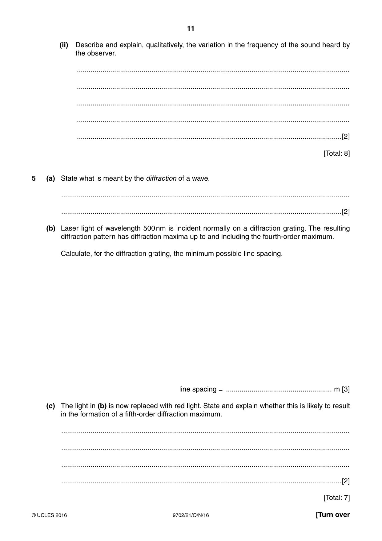 Cambridge A Level Physics 9702 2016 Oct/Nov Paper 2 · Variant 1 question paper, page 11 of 16