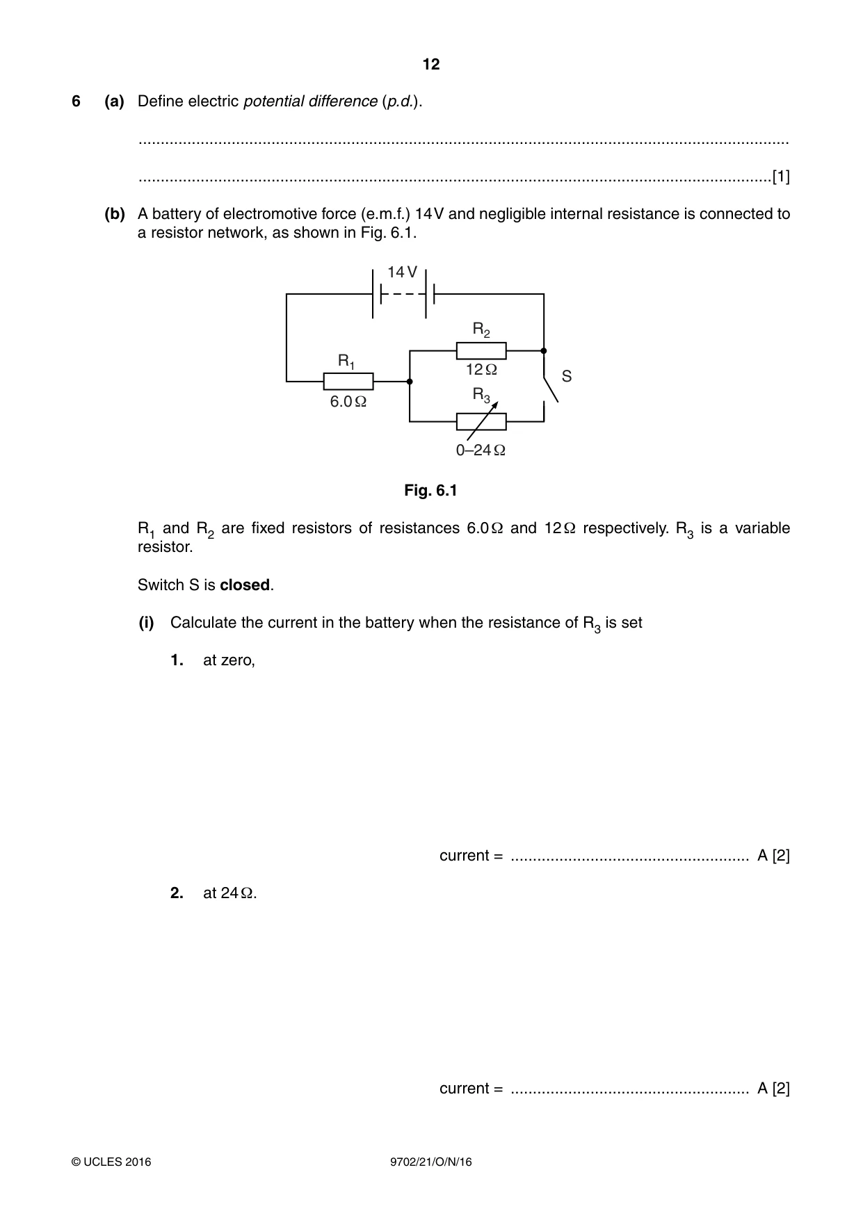 Cambridge A Level Physics 9702 2016 Oct/Nov Paper 2 · Variant 1 question paper, page 12 of 16