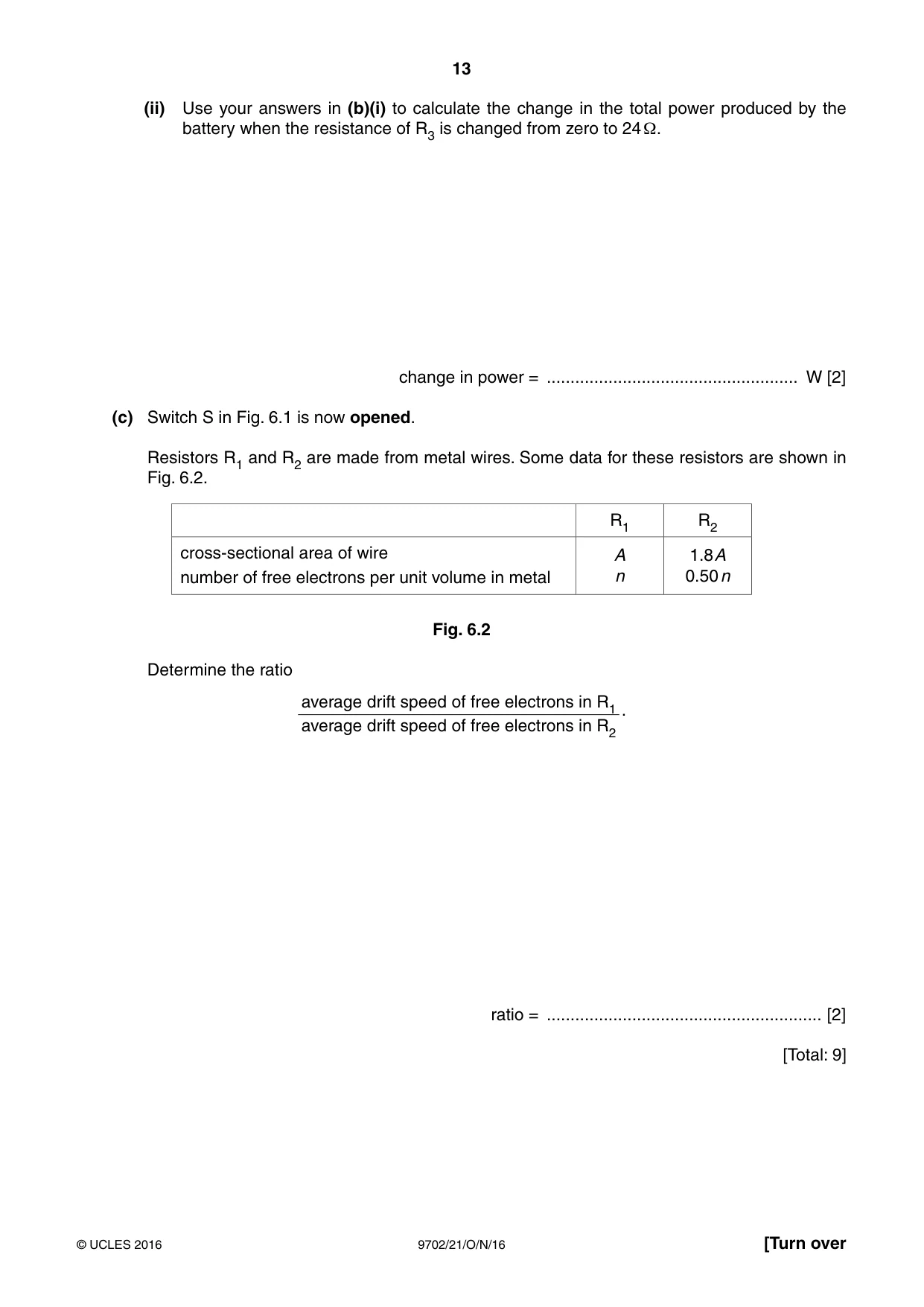 Cambridge A Level Physics 9702 2016 Oct/Nov Paper 2 · Variant 1 question paper, page 13 of 16