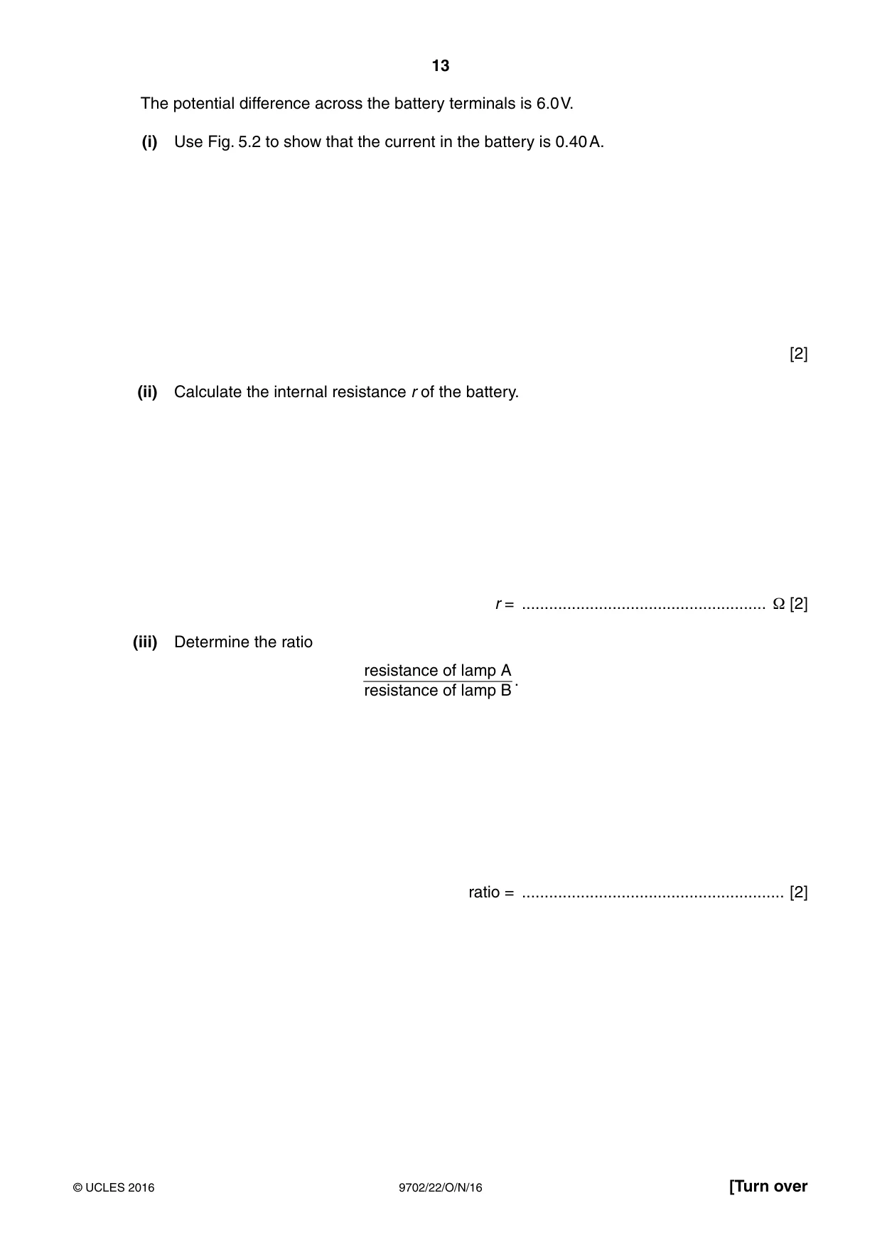 Cambridge A Level Physics 9702 2016 Oct/Nov Paper 2 · Variant 2 question paper, page 13 of 16