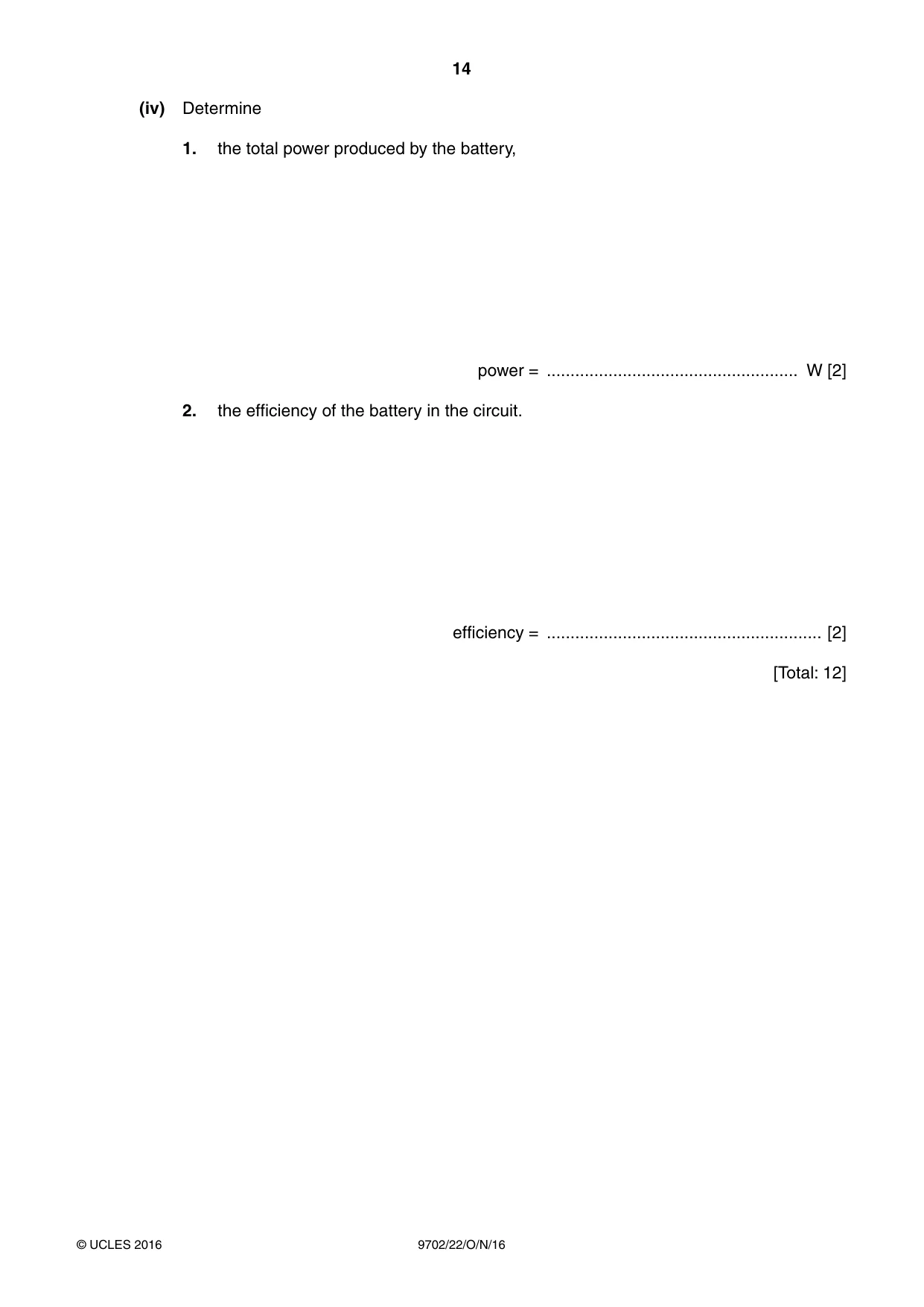 Cambridge A Level Physics 9702 2016 Oct/Nov Paper 2 · Variant 2 question paper, page 14 of 16