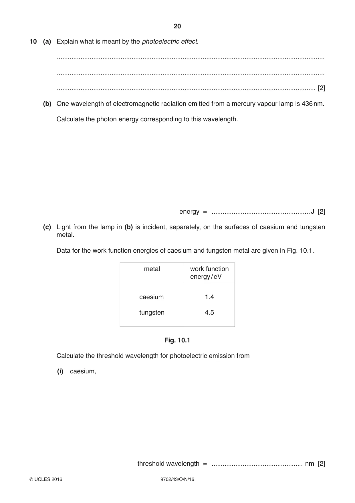 Cambridge A Level Physics 9702 2016 Oct/Nov Paper 4 · Variant 3 question paper, page 20 of 24