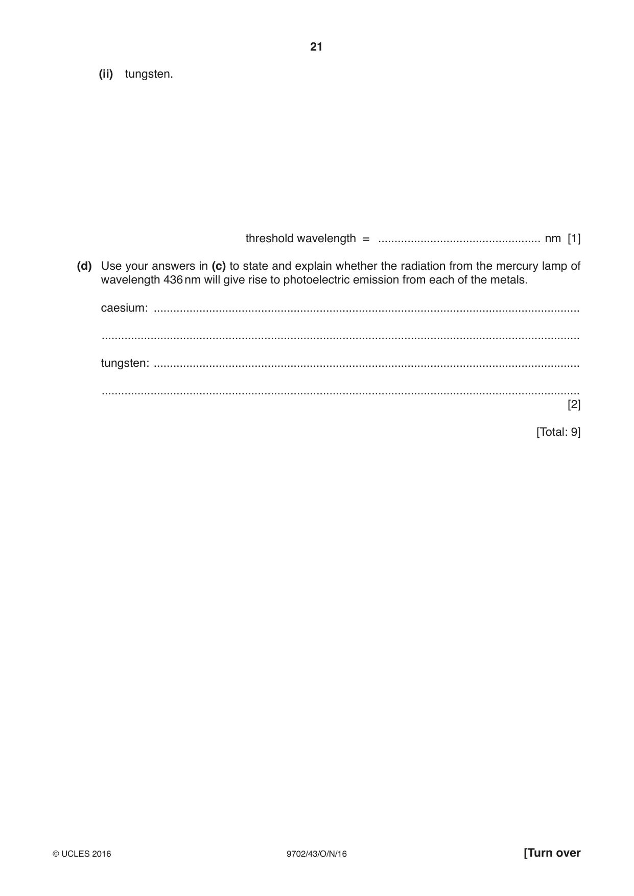 Cambridge A Level Physics 9702 2016 Oct/Nov Paper 4 · Variant 3 question paper, page 21 of 24