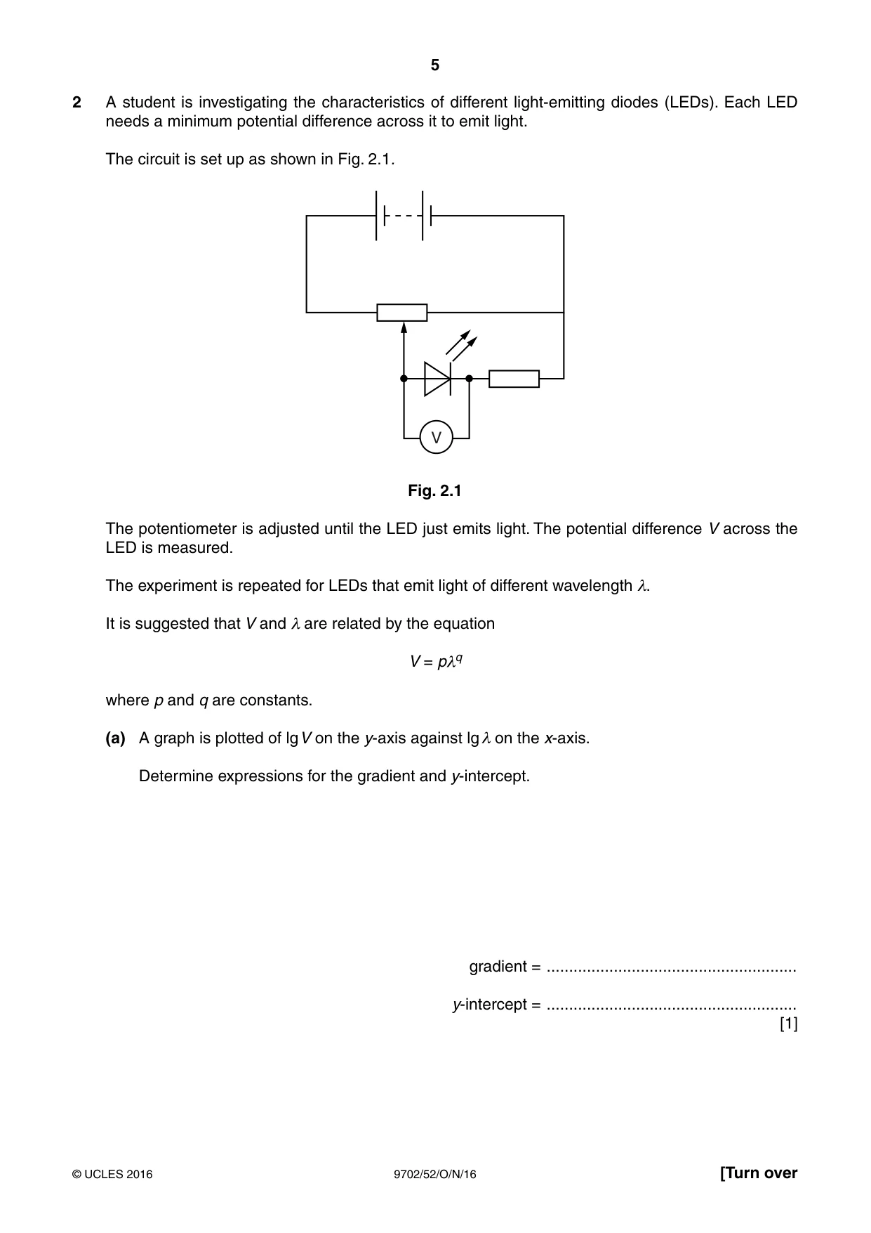 Cambridge A Level Physics 9702 2016 Oct/Nov Paper 5 · Variant 2 question paper, page 5 of 8