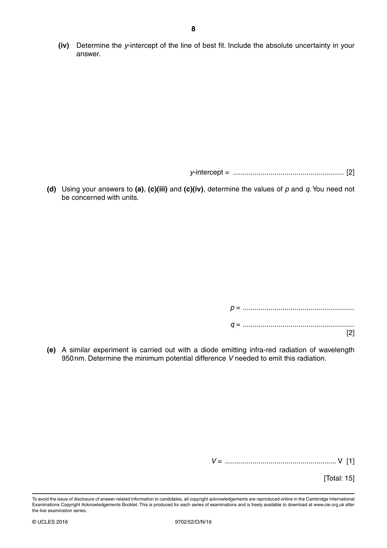 Cambridge A Level Physics 9702 2016 Oct/Nov Paper 5 · Variant 2 question paper, page 8 of 8