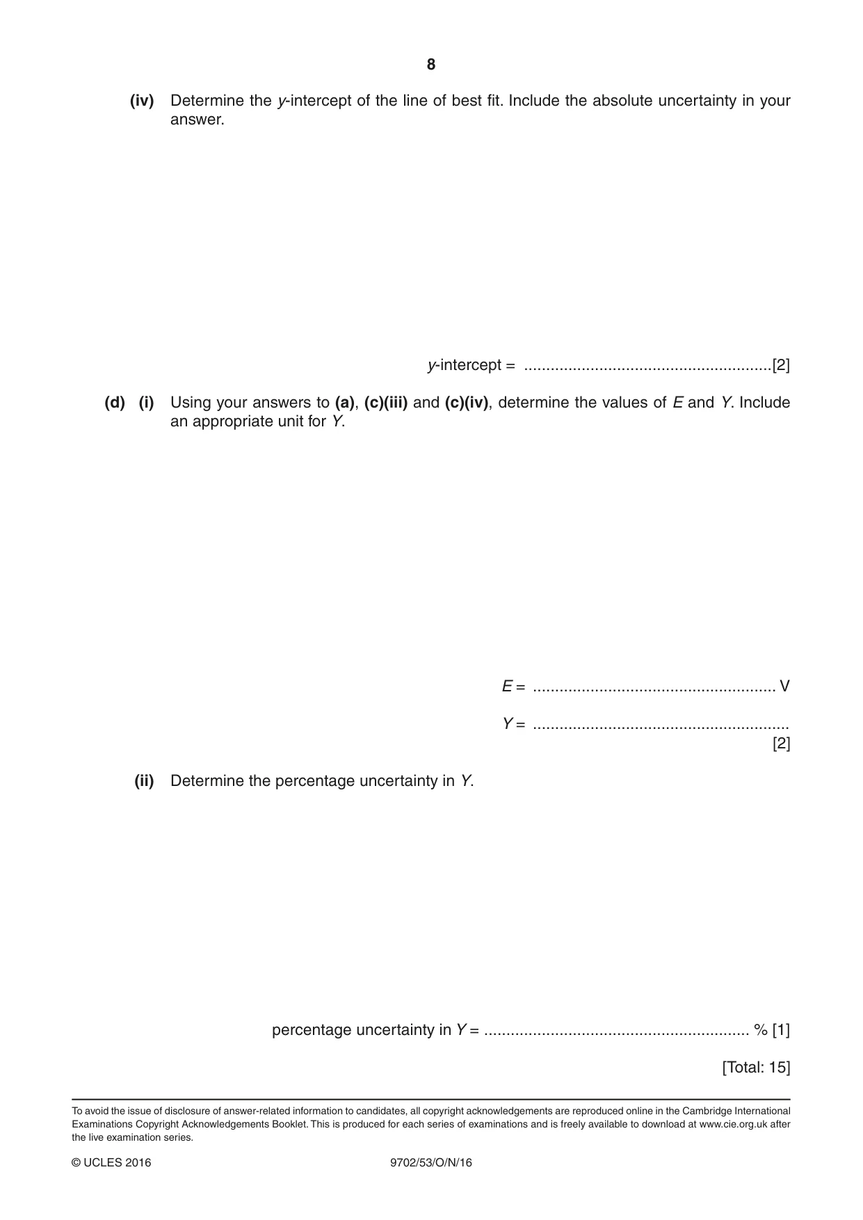 Cambridge A Level Physics 9702 2016 Oct/Nov Paper 5 · Variant 3 question paper, page 8 of 8