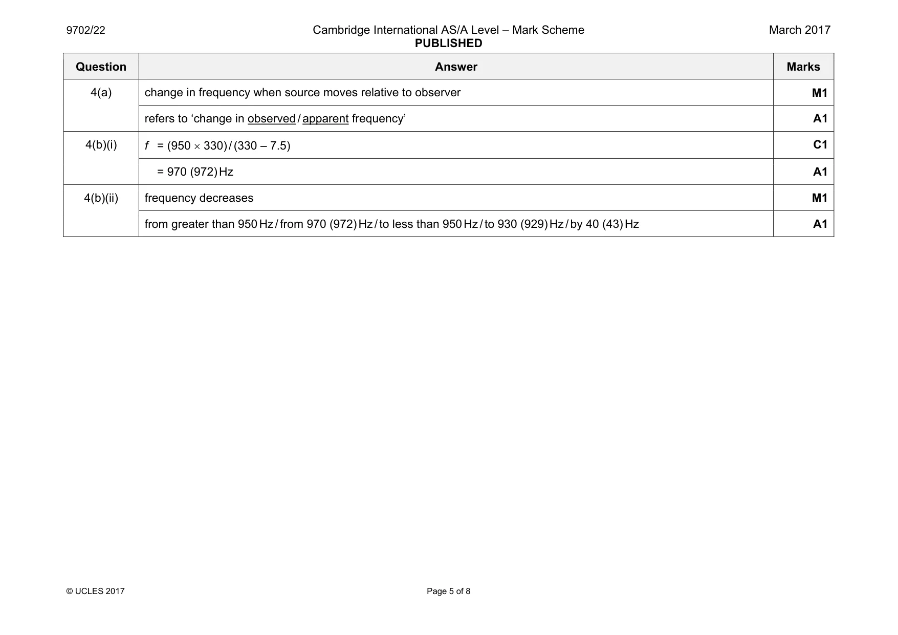 Mark scheme, page 5 of 8