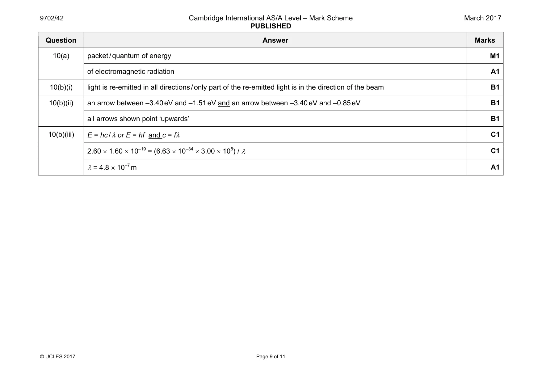 Mark scheme, page 9 of 11