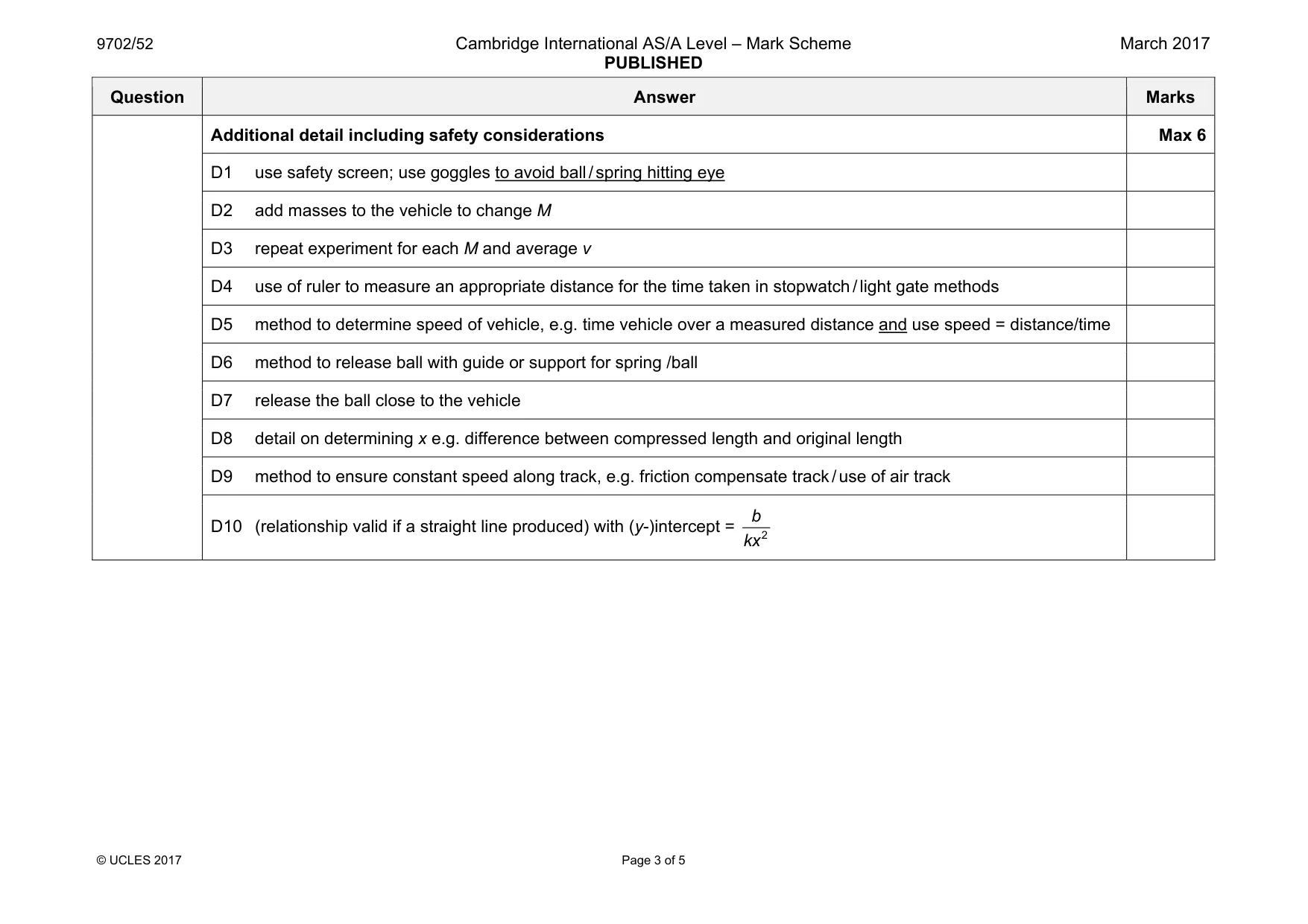 Mark scheme, page 3 of 5