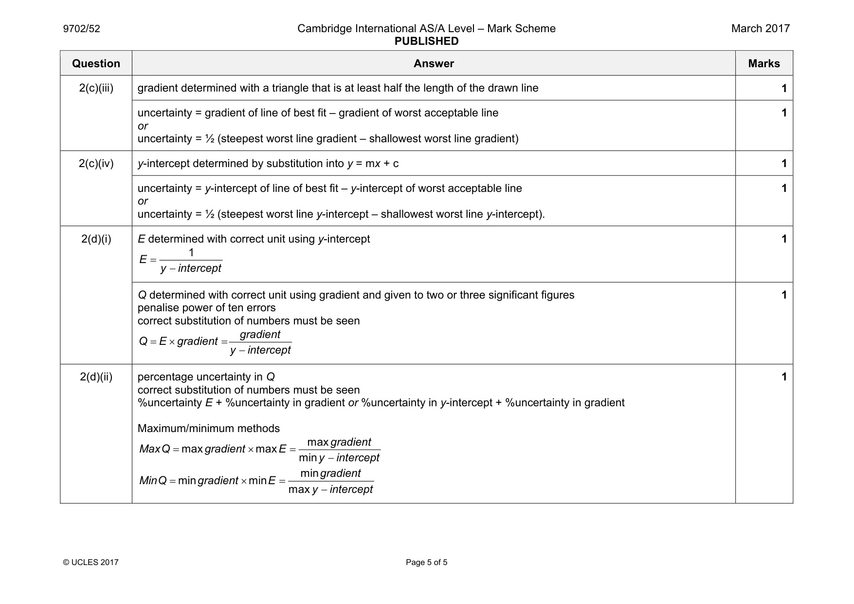 Mark scheme, page 5 of 5