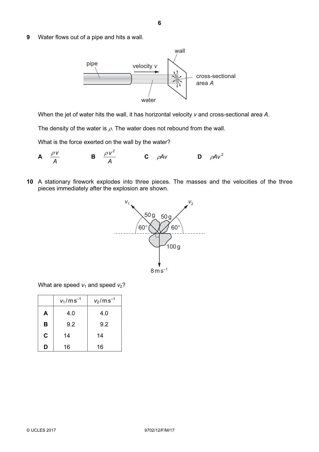 Cambridge A Level Physics 9702 2017 Feb/March Paper 1 · Variant 2 question paper, page 6 of 20