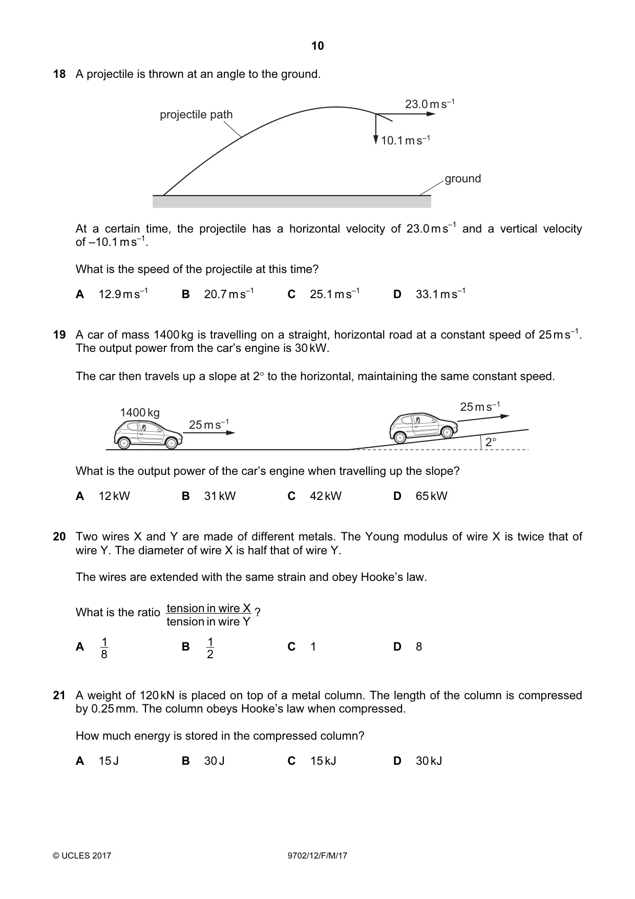 Cambridge A Level Physics 9702 2017 Feb/March Paper 1 · Variant 2 question paper, page 10 of 20