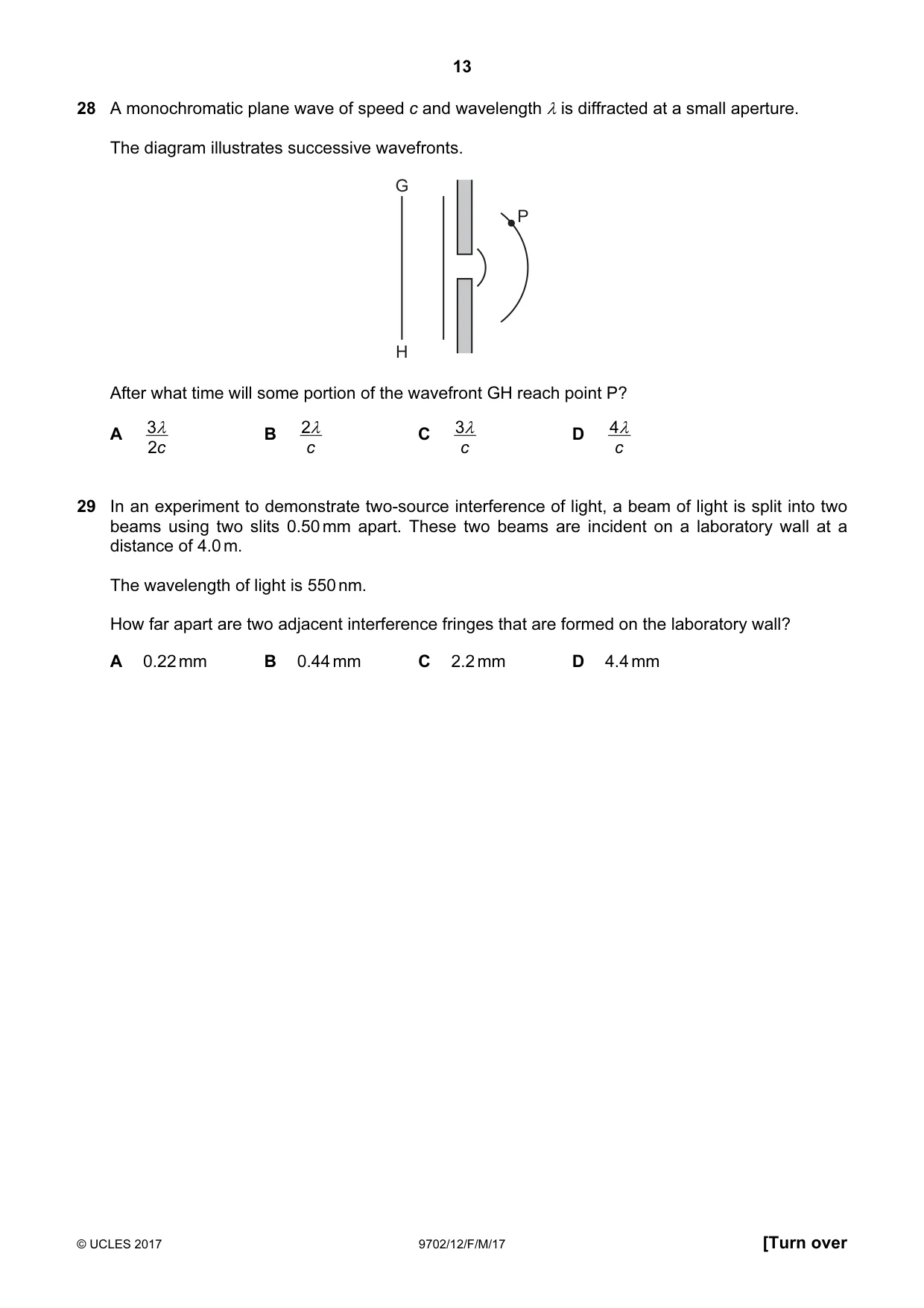 Cambridge A Level Physics 9702 2017 Feb/March Paper 1 · Variant 2 question paper, page 13 of 20