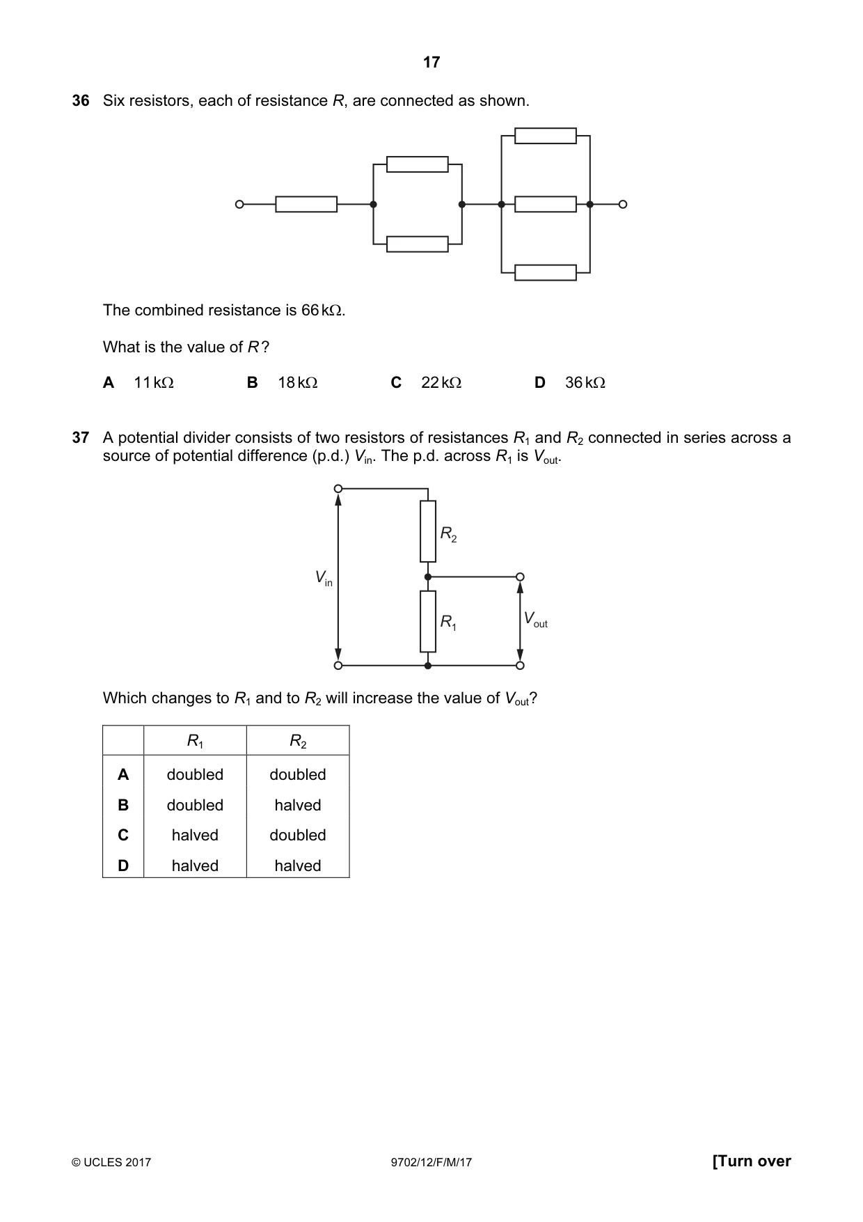Cambridge A Level Physics 9702 2017 Feb/March Paper 1 · Variant 2 question paper, page 17 of 20