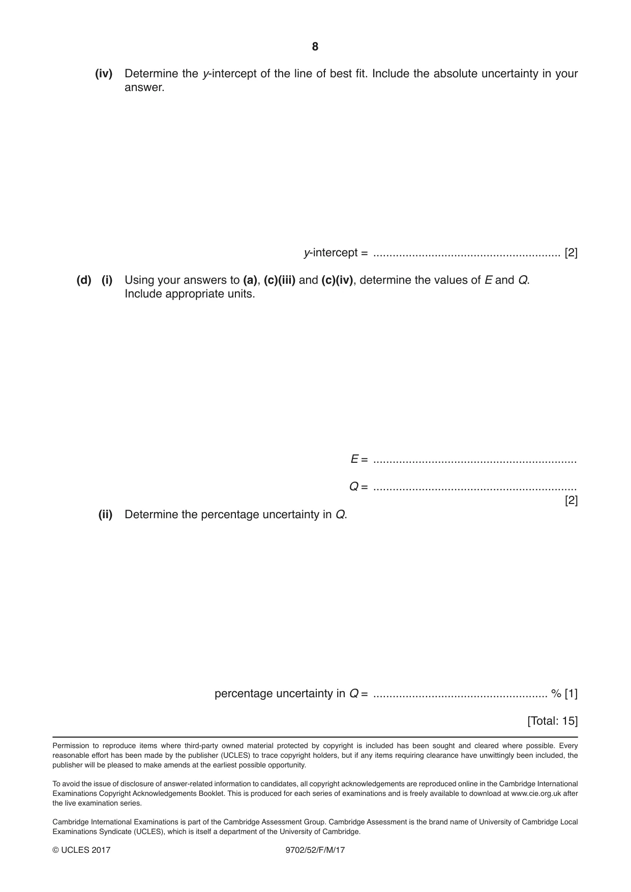 Cambridge A Level Physics 9702 2017 Feb/March Paper 5 · Variant 2 question paper, page 8 of 8